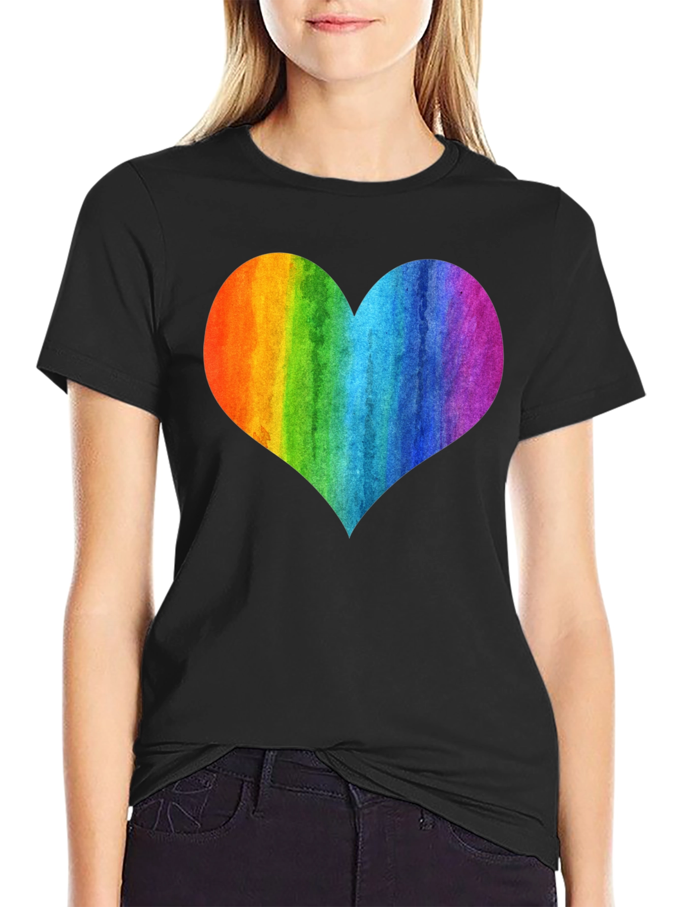 Black Rainbow Heart Graphic Black T-Shirt view 2