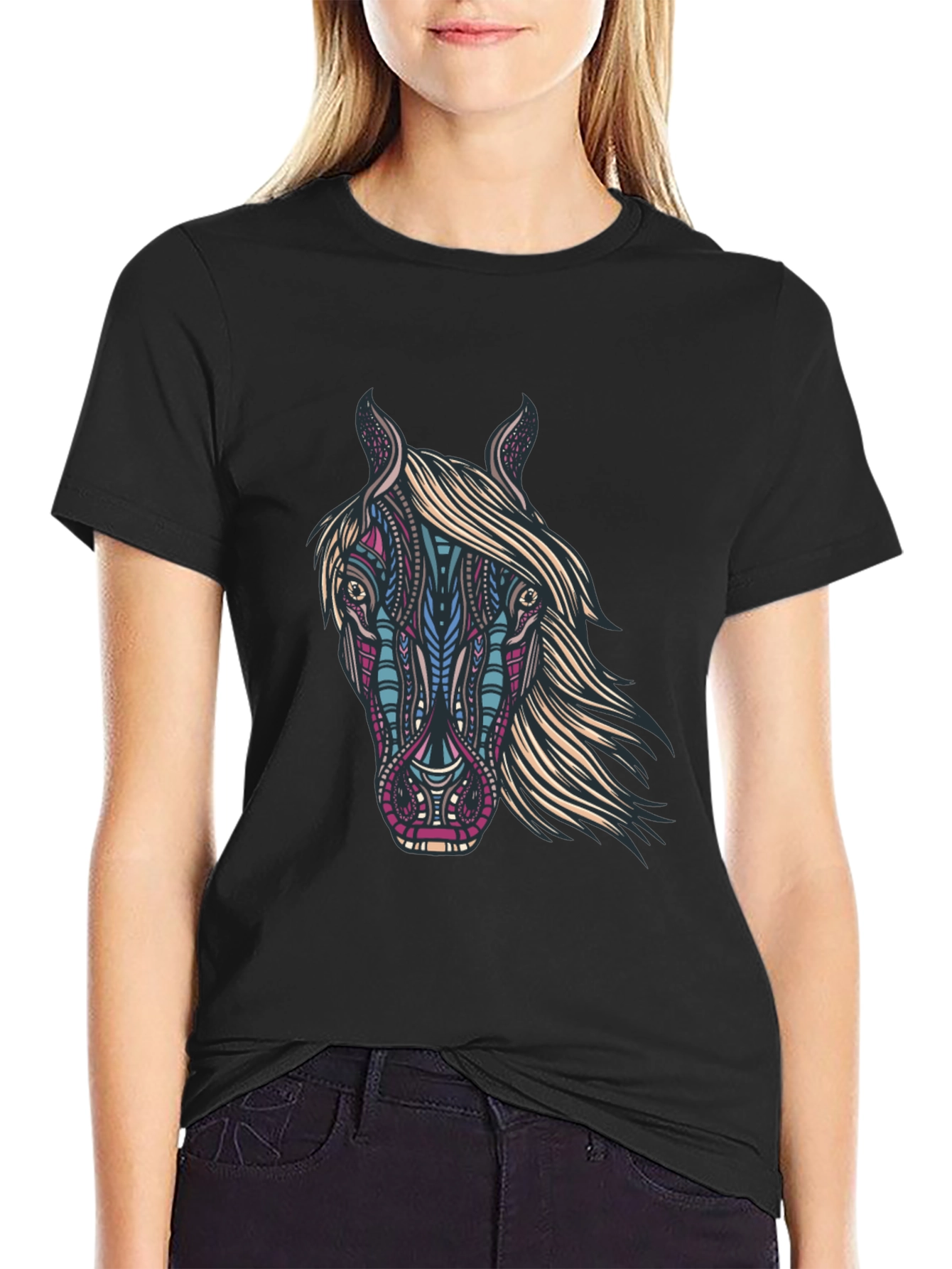 Black Horse Graphic Print Black T-Shirt view 2