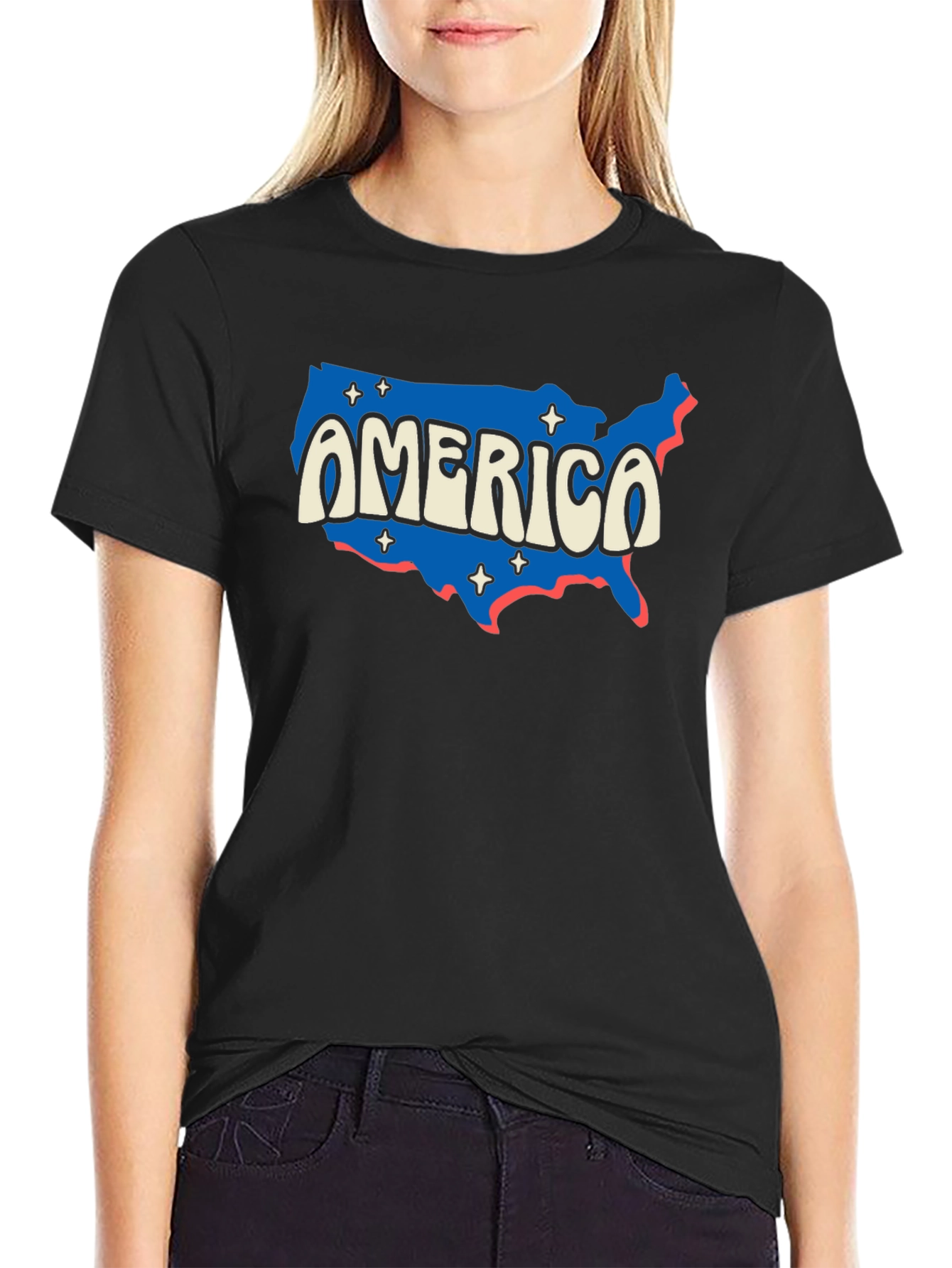 Black Retro America Map Graphic T-Shirt view 2