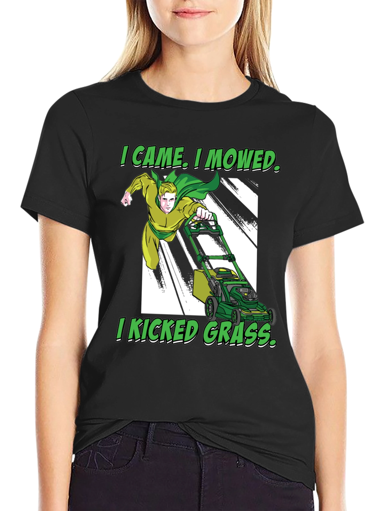 Black I Came I Mowed T-Shirt, Lawn Care Humor view 2