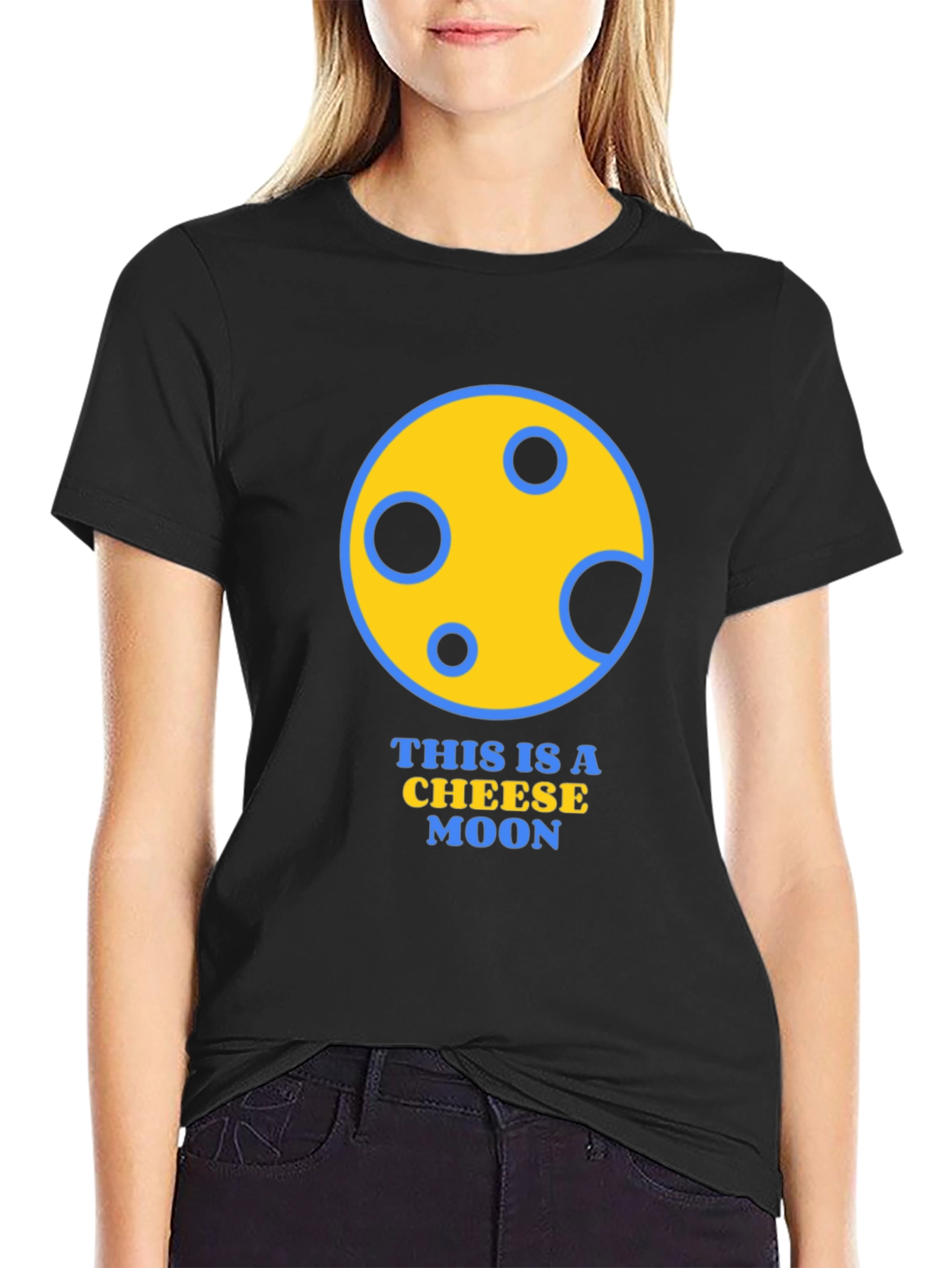 Black Cheese Moon Graphic T-Shirt - Funny Novelty Tee view 2