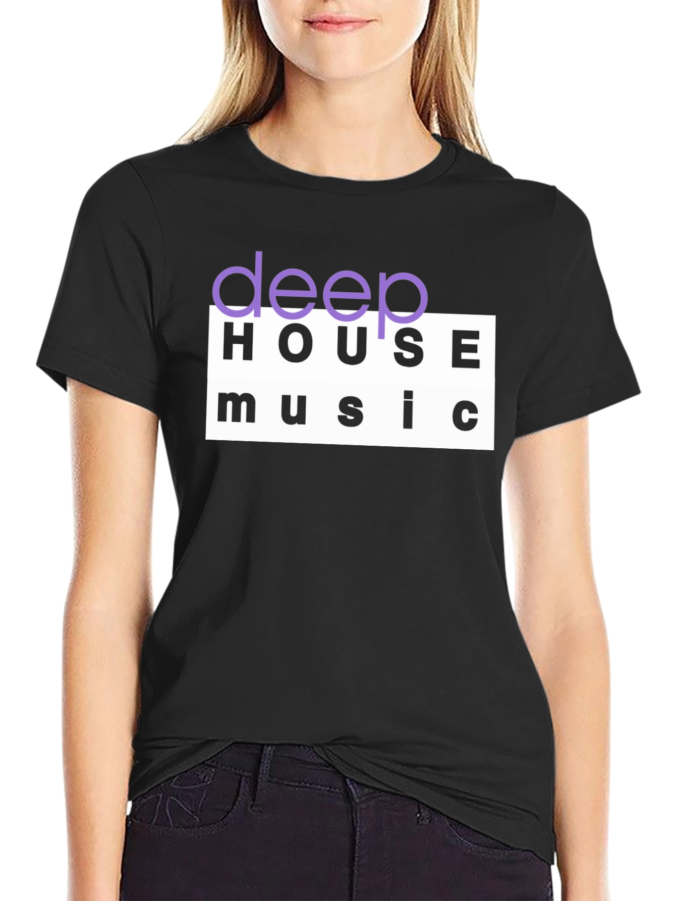 Black Deep House Music Black Graphic T-Shirt view 2