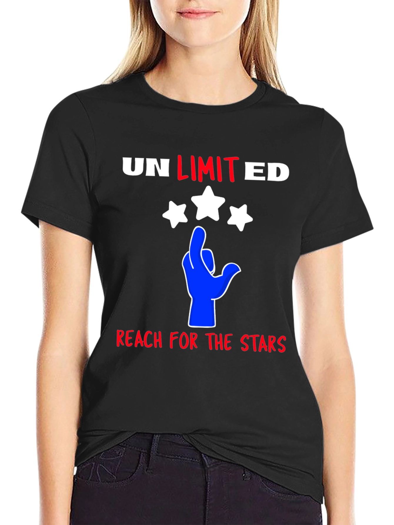 Black Unlimited Reach T-Shirt - Patriotic Hand Stars view 2