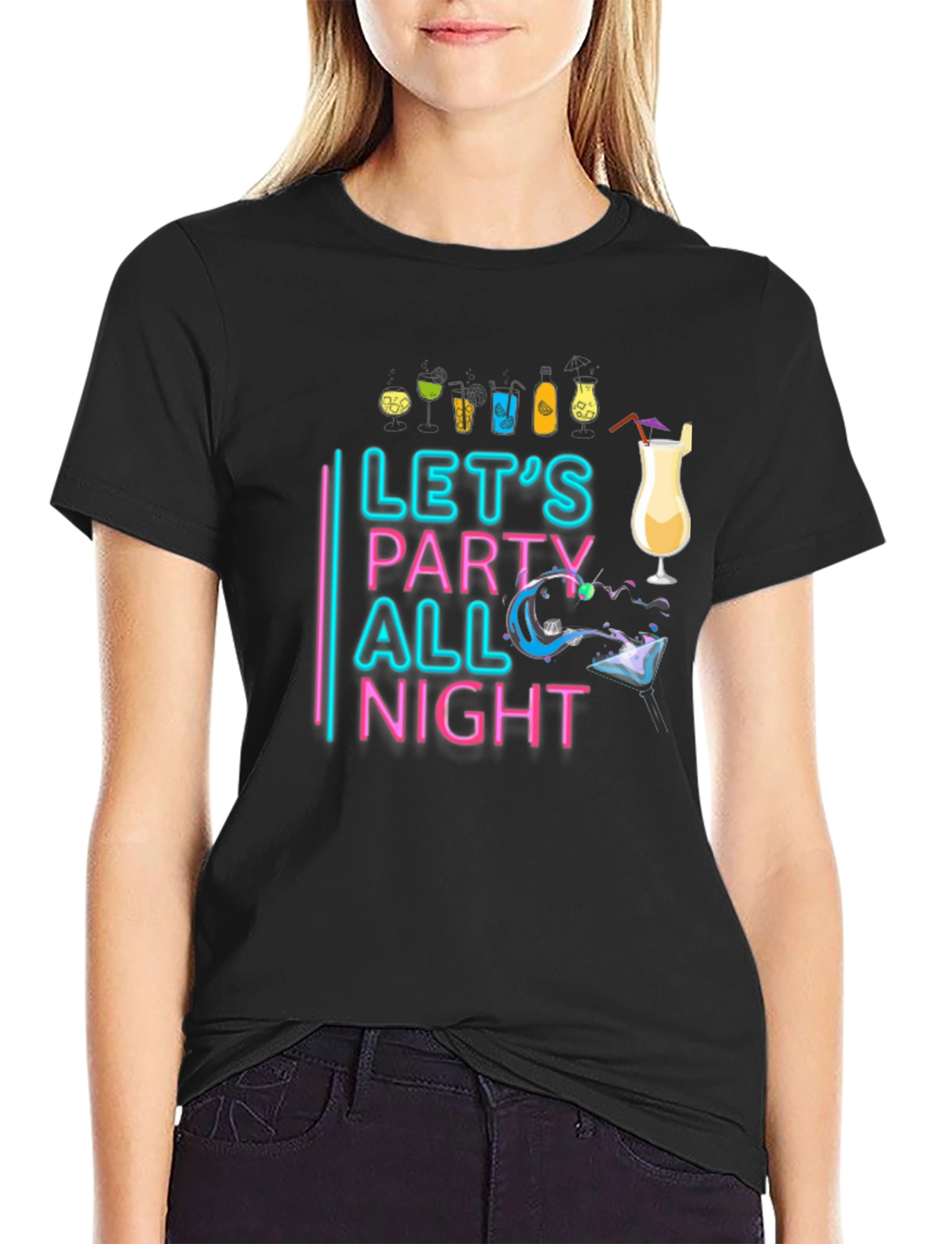 Black Let's Party All Night Black T-Shirt view 2