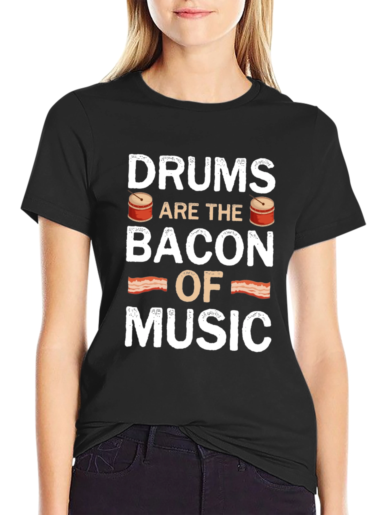 Black Drums are the Bacon of Music T-Shirt view 2