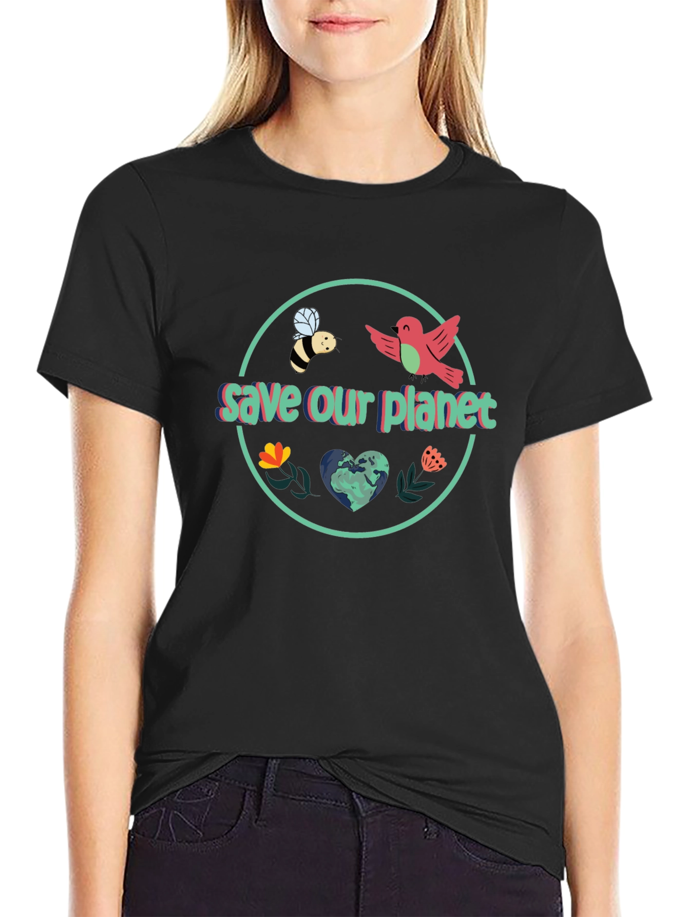 Black Save Our Planet Graphic T-Shirt view 2
