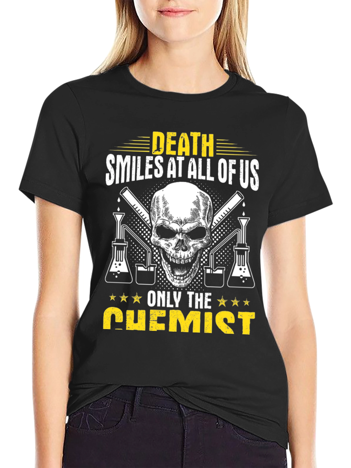 Black Death Smiles at All Of Us Chemist T-Shirt view 2