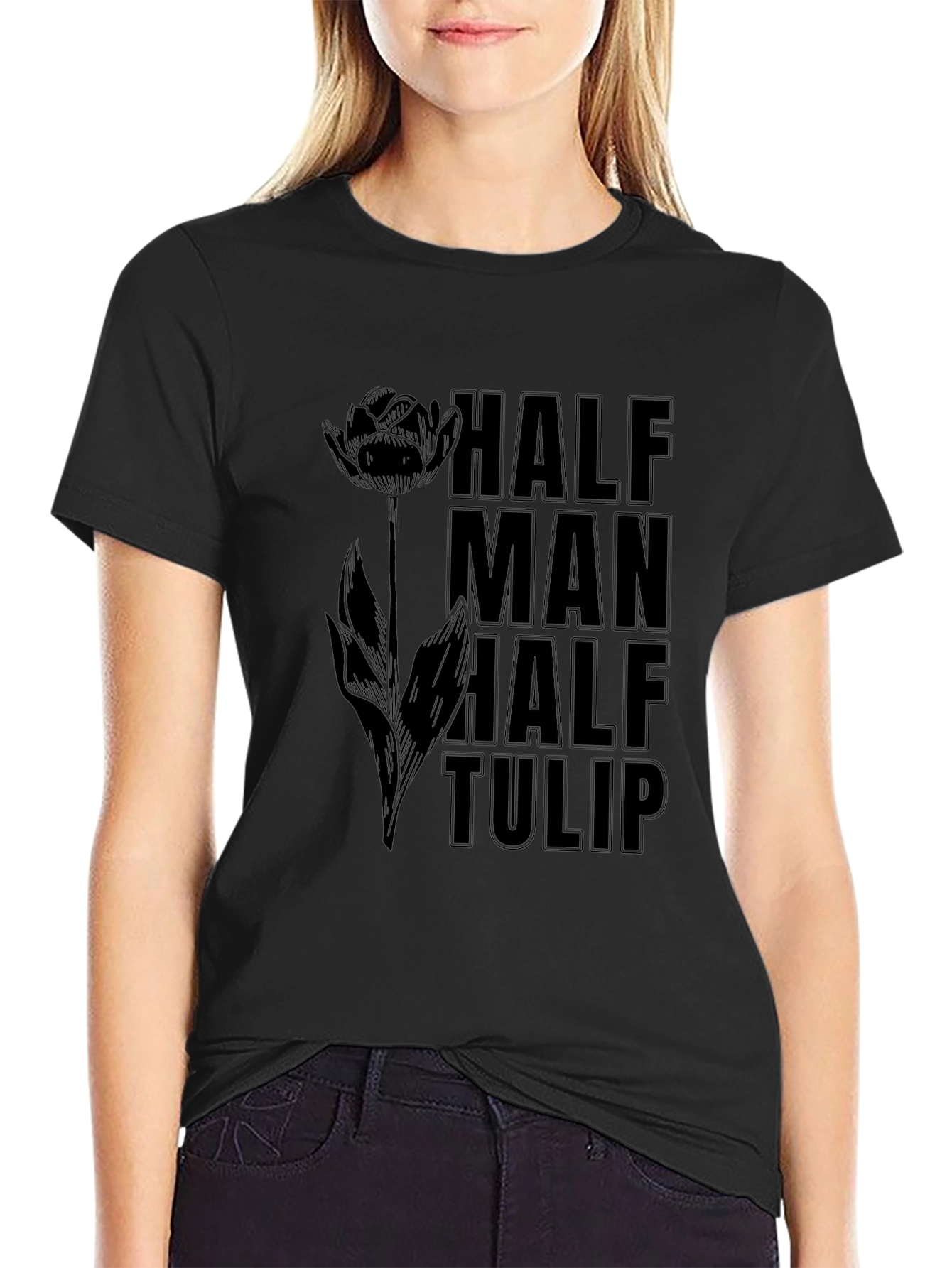 Black Half Man Half Tulip Graphic Tee view 2