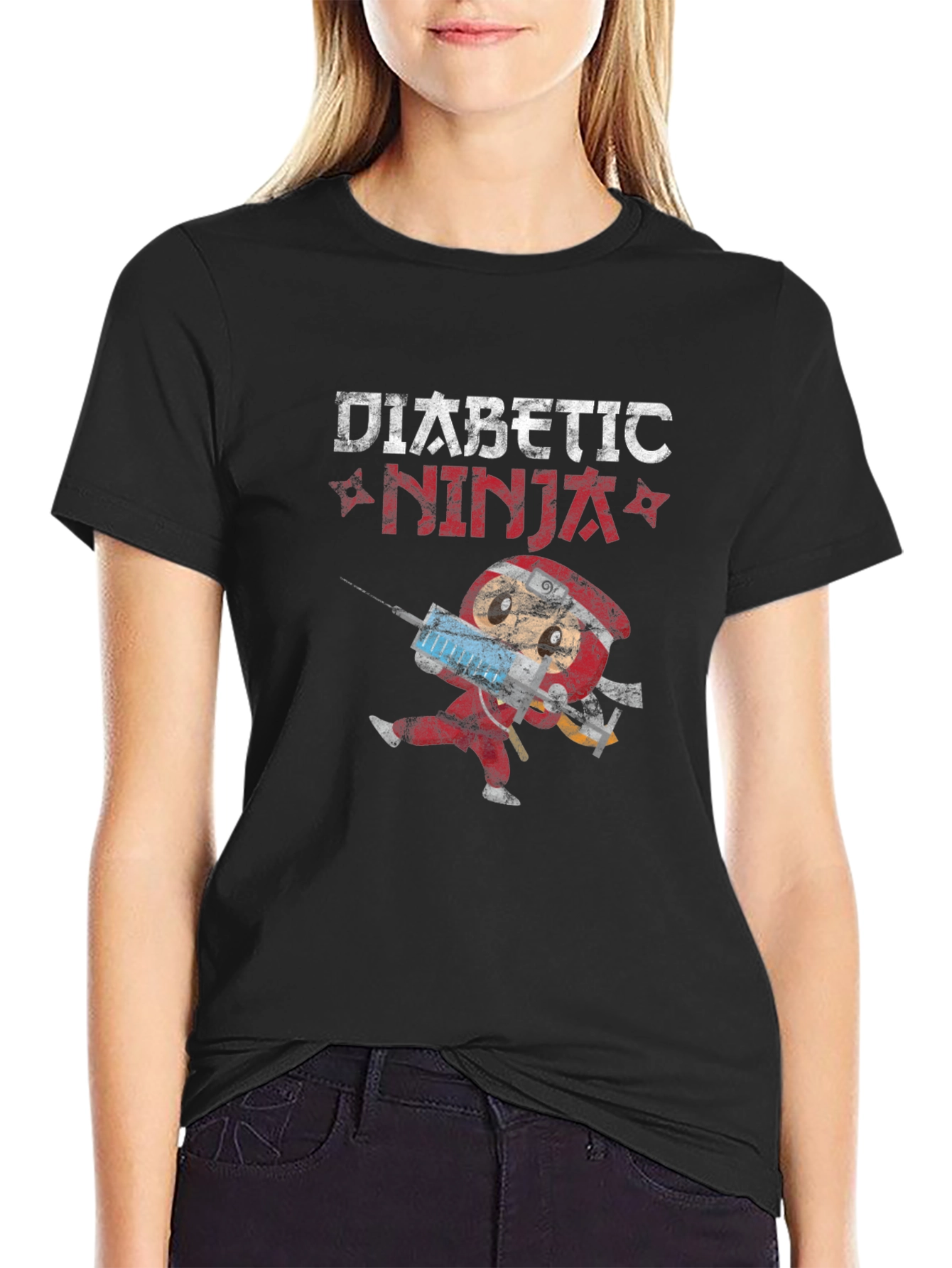Black Diabetic Ninja Novelty T-Shirt view 2