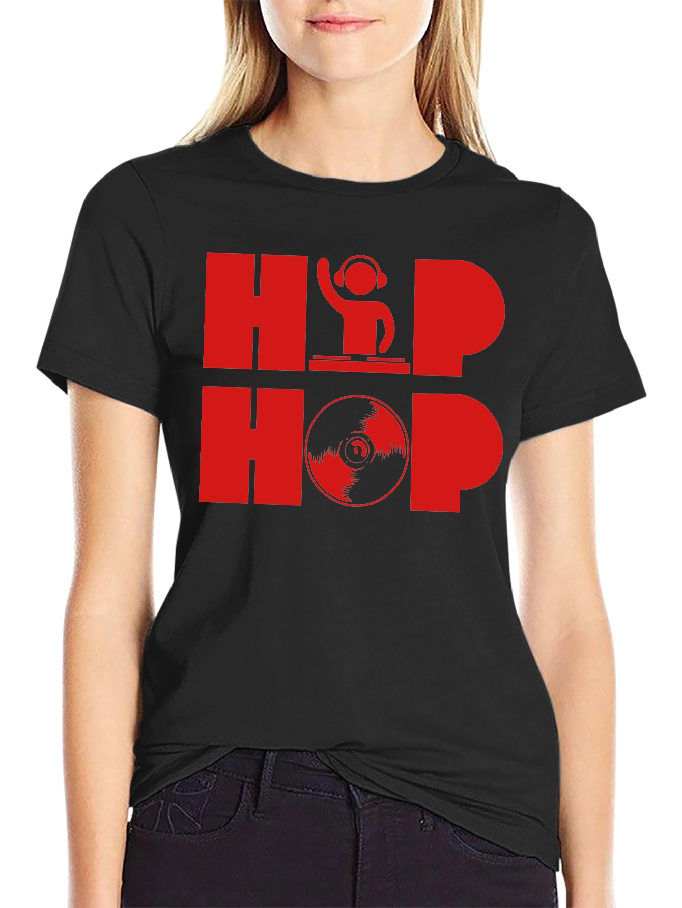 Black Hip Hop DJ Graphic T-Shirt - Black view 2