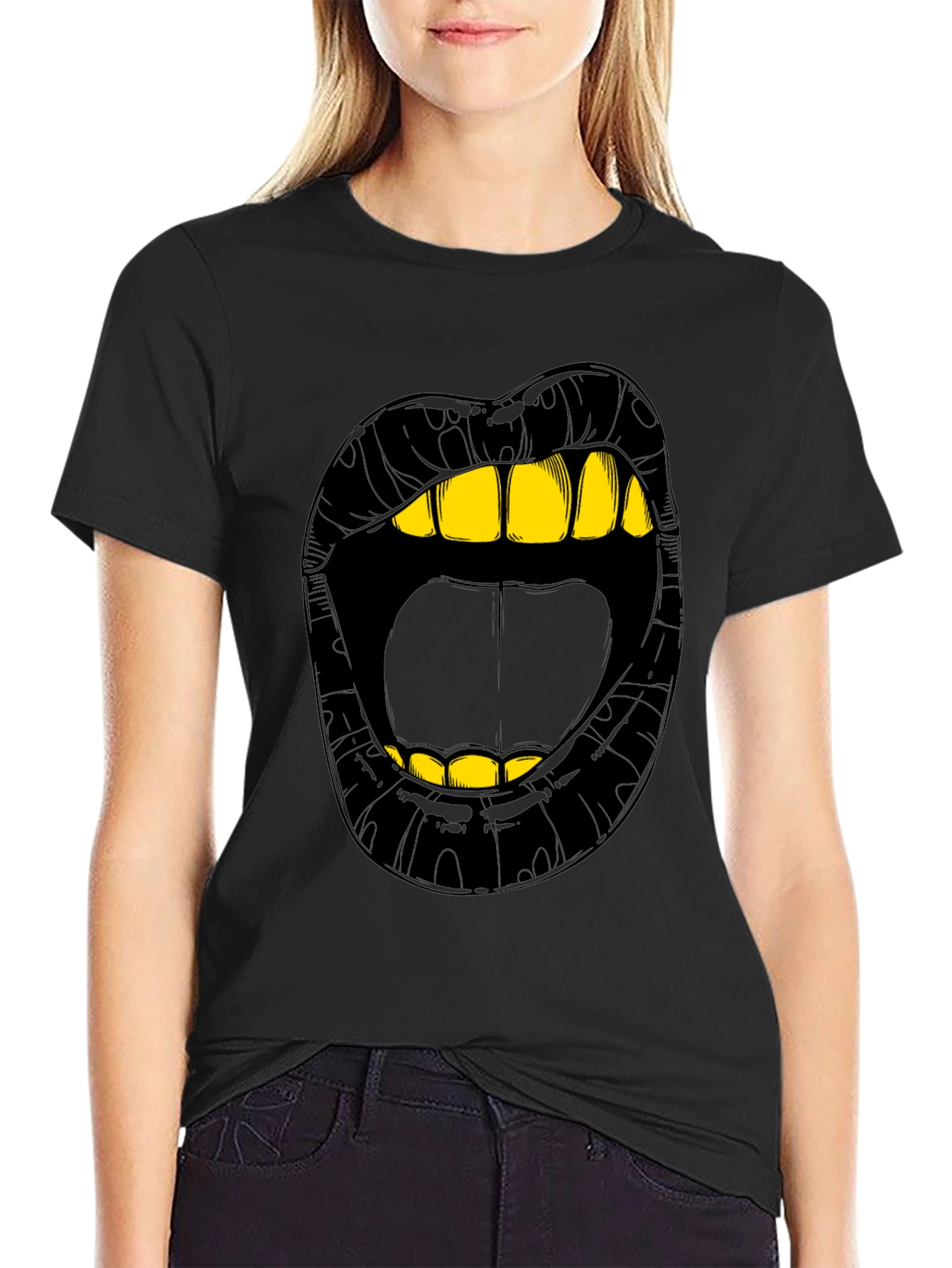 Black Bold Lip Graphic Tee - Gold Teeth Black Shirt view 2