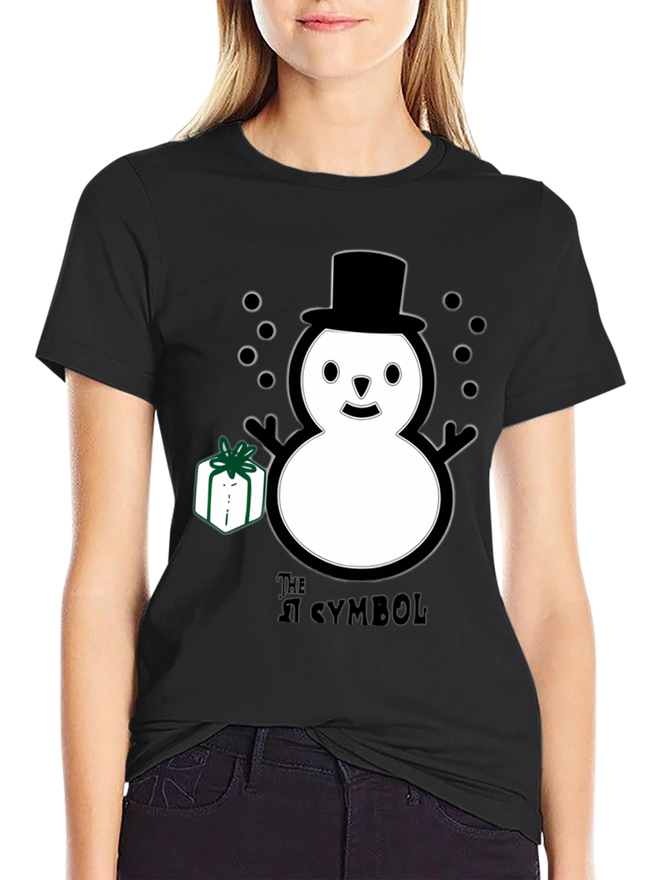 Black Whimsical Snowman T-Shirt view 2