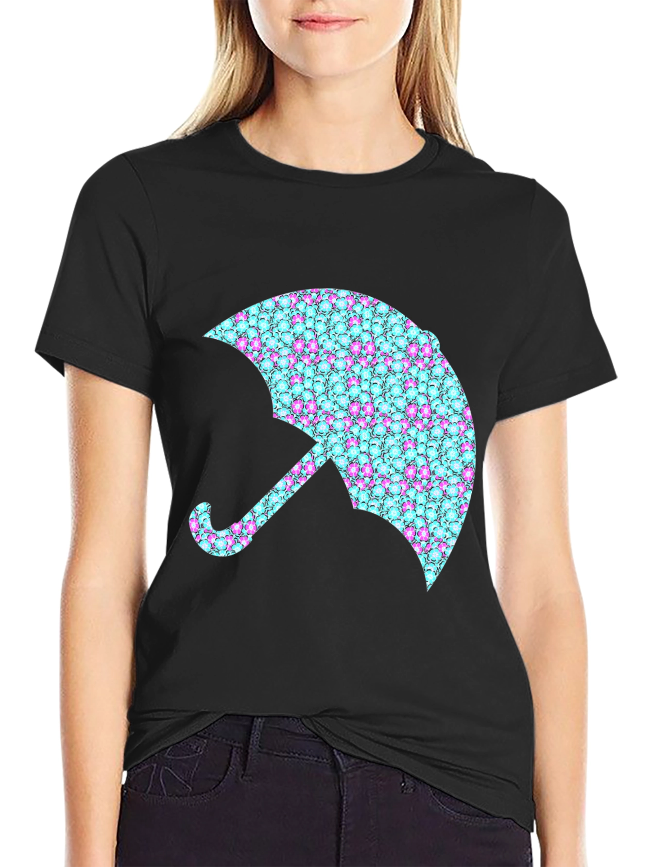 Black Funky Umbrella Graphic Tee - Black view 2