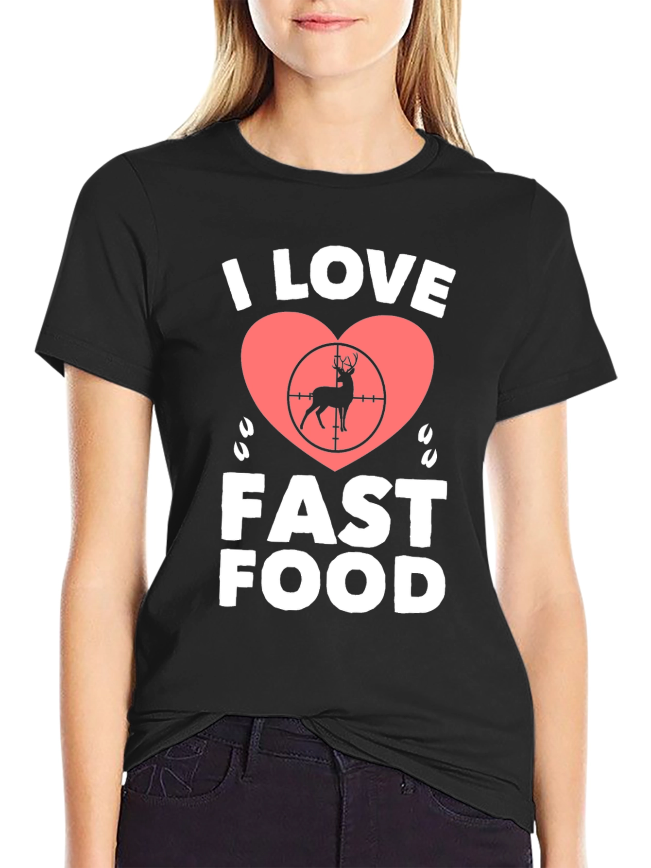 Black I Love Fast Food Deer Hunting T-Shirt view 2