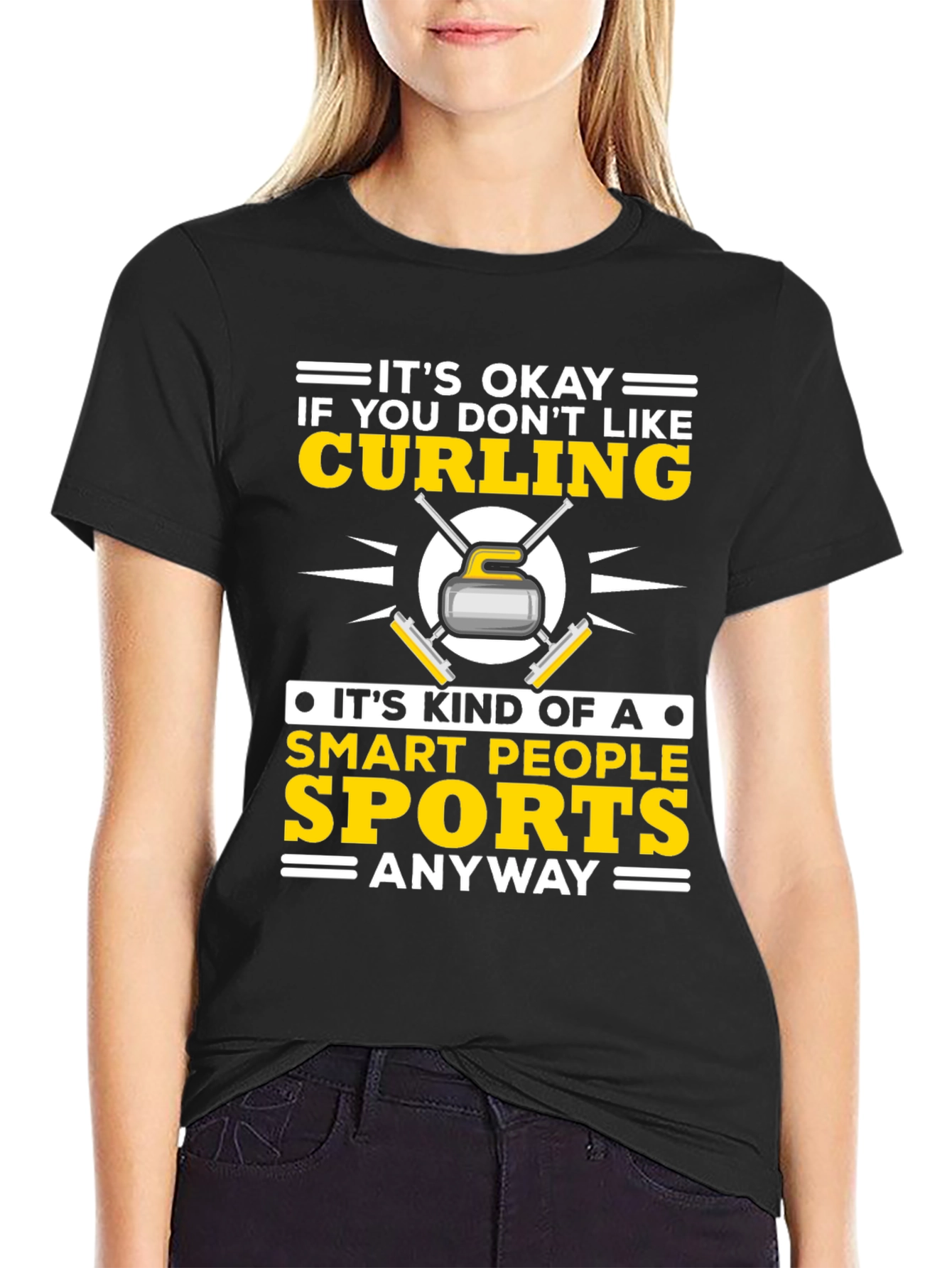 Black Funny Curling Smart People Sports T-Shirt view 2