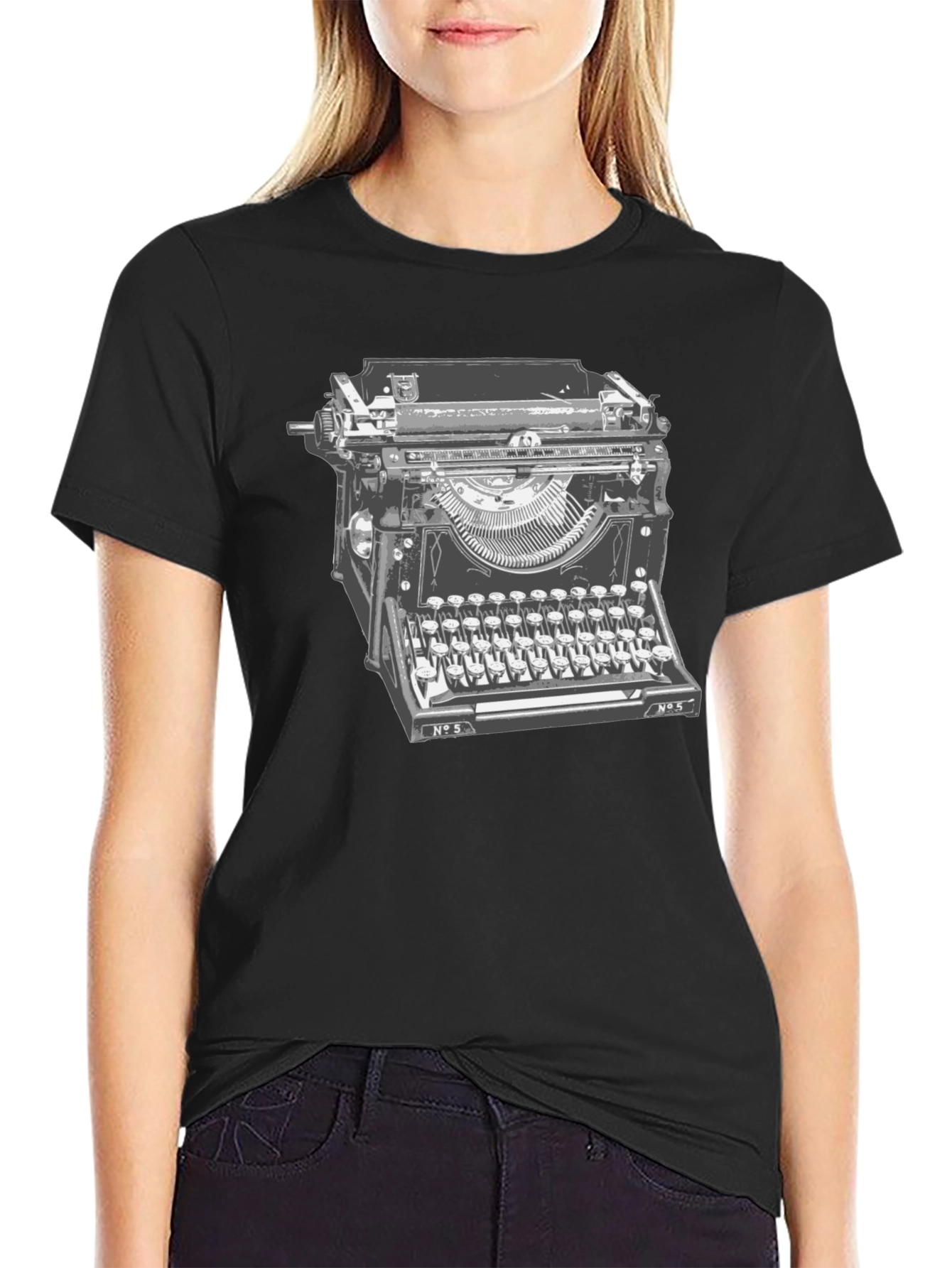 Black Vintage Typewriter Graphic T-Shirt - Classic Writer Tee view 2