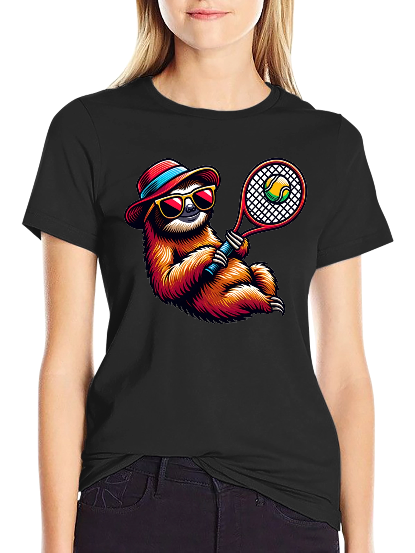 Black Tennis Sloth Graphic Tee - Cool & Casual! view 2