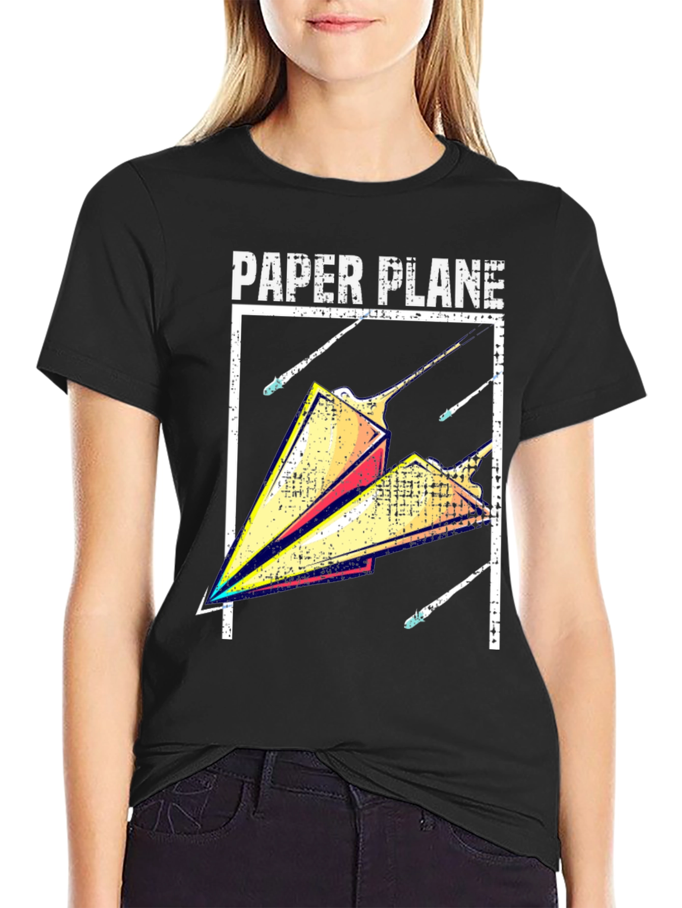 Black Paper Plane Graphic Tee - Modern Casual Style view 2