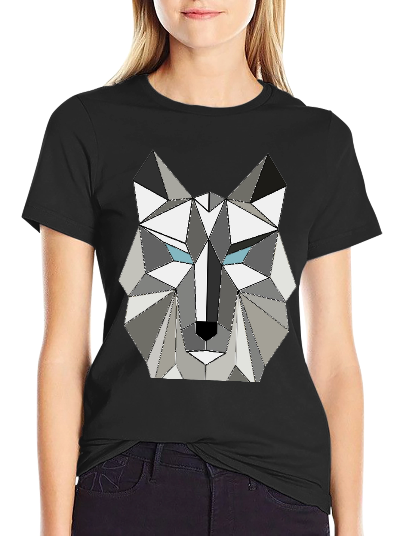 Black Geometric Wolf Graphic Tee - Modern Style view 2