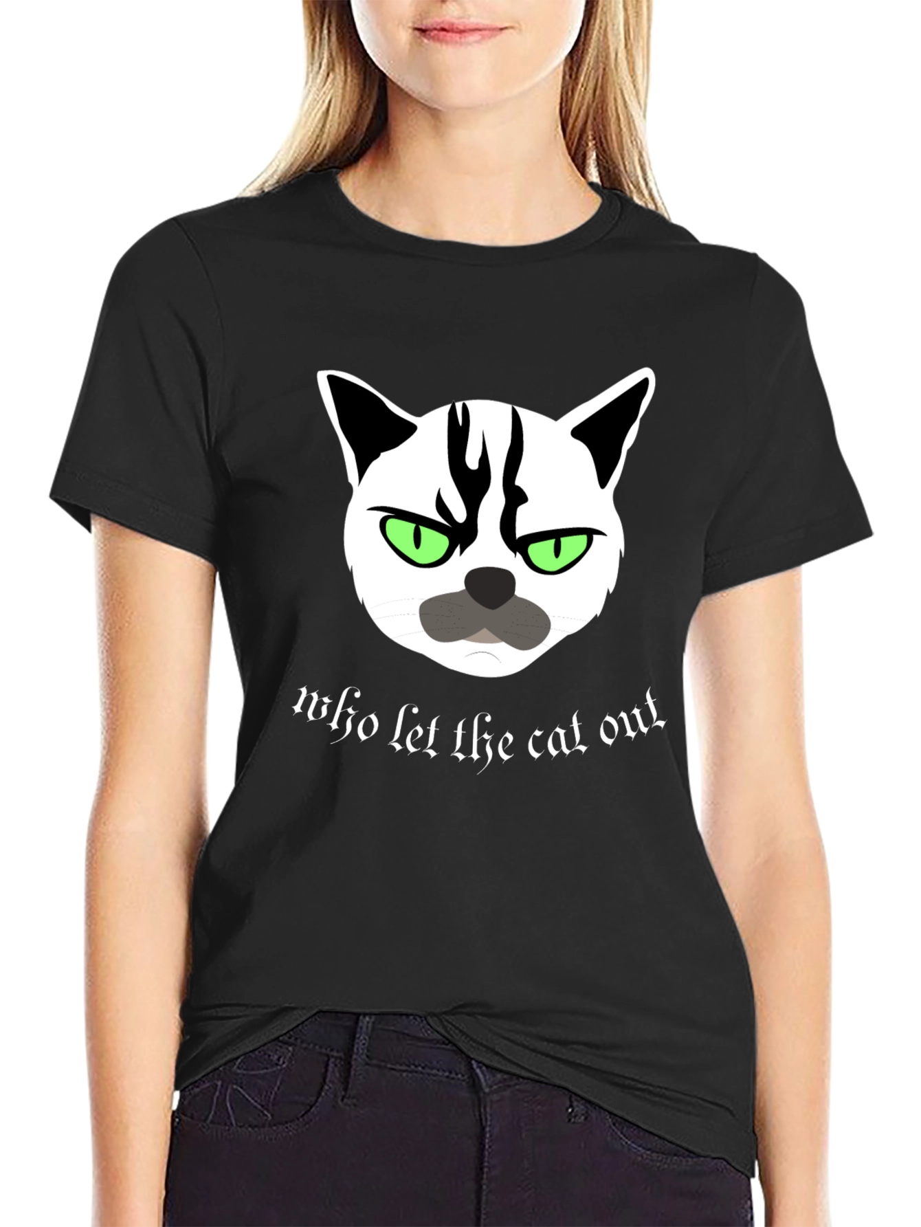 Black Grumpy Cat T-Shirt - Who Let The Cat Out? view 2