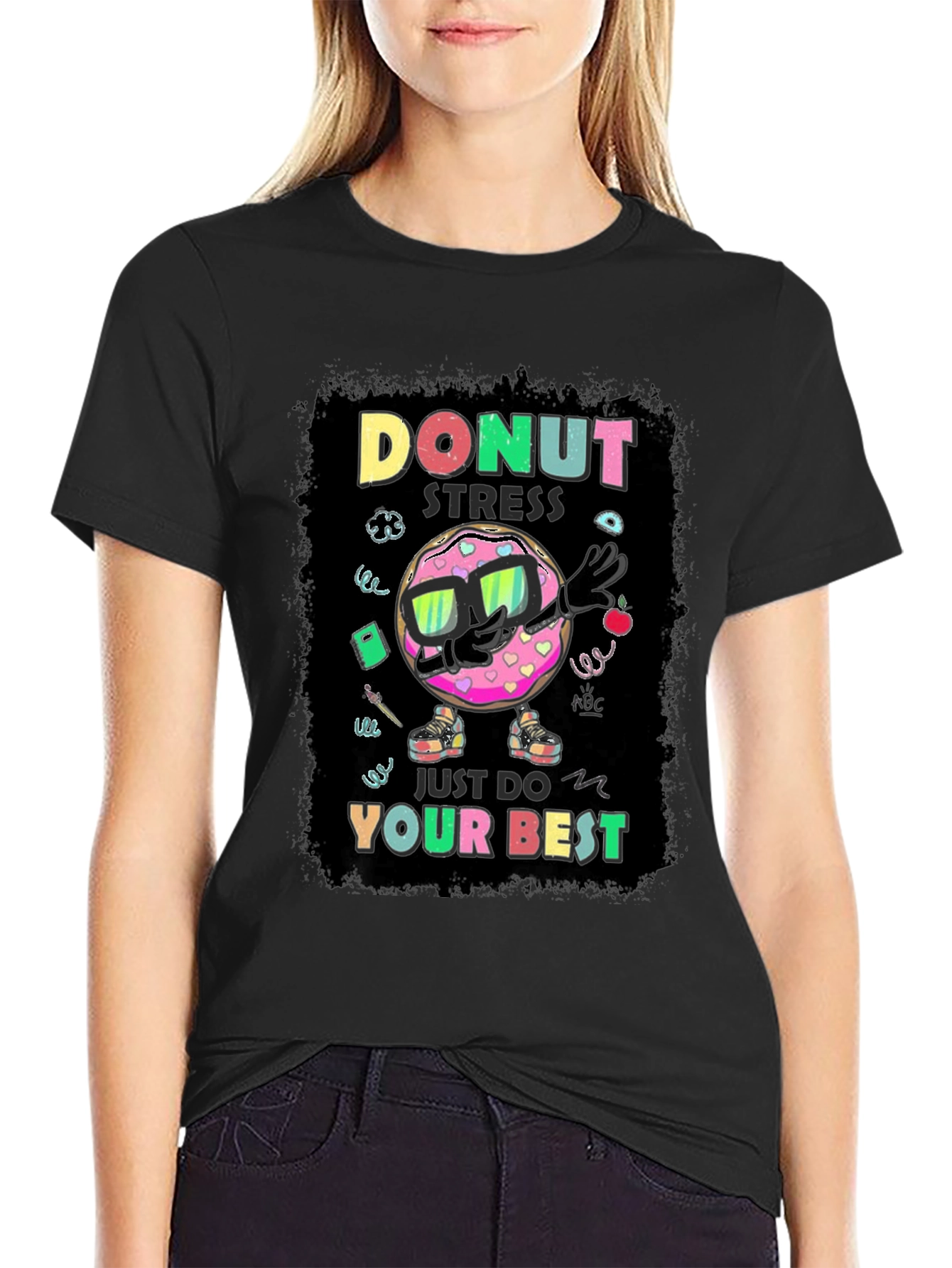 Black Donut Stress T-Shirt - Funny Motivational Tee view 2