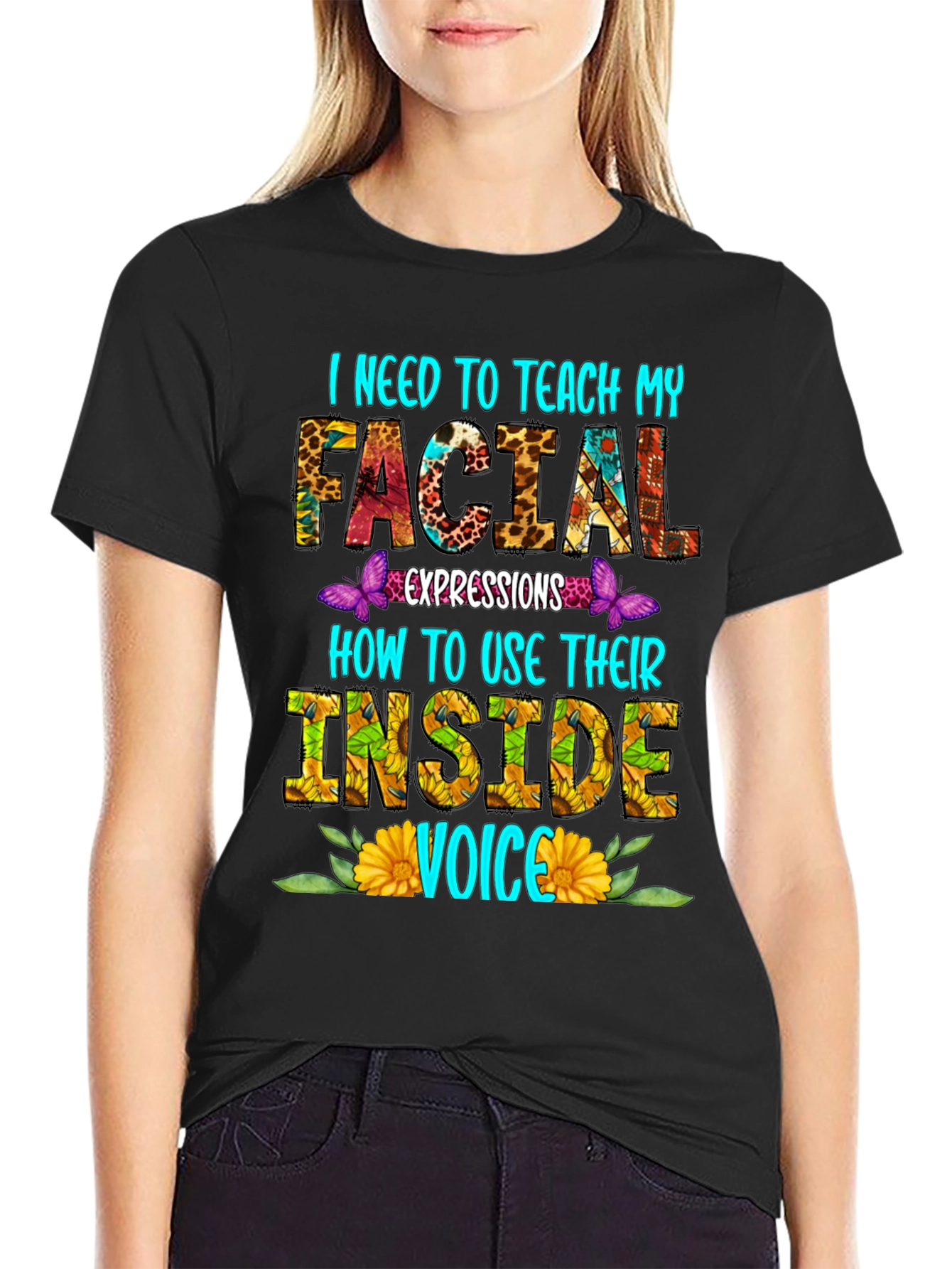 Black Teach Facial Expressions T-Shirt view 2