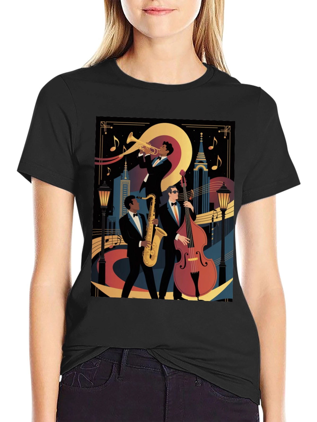 Black Jazz Band Graphic Black T-Shirt view 2
