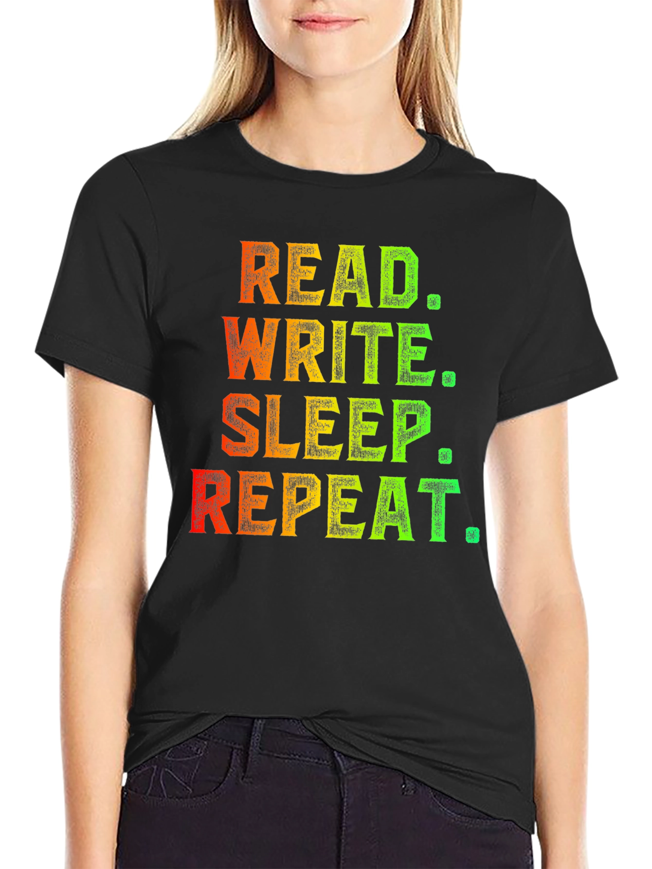 Black Read Write Sleep Repeat Graphic T-Shirt view 2
