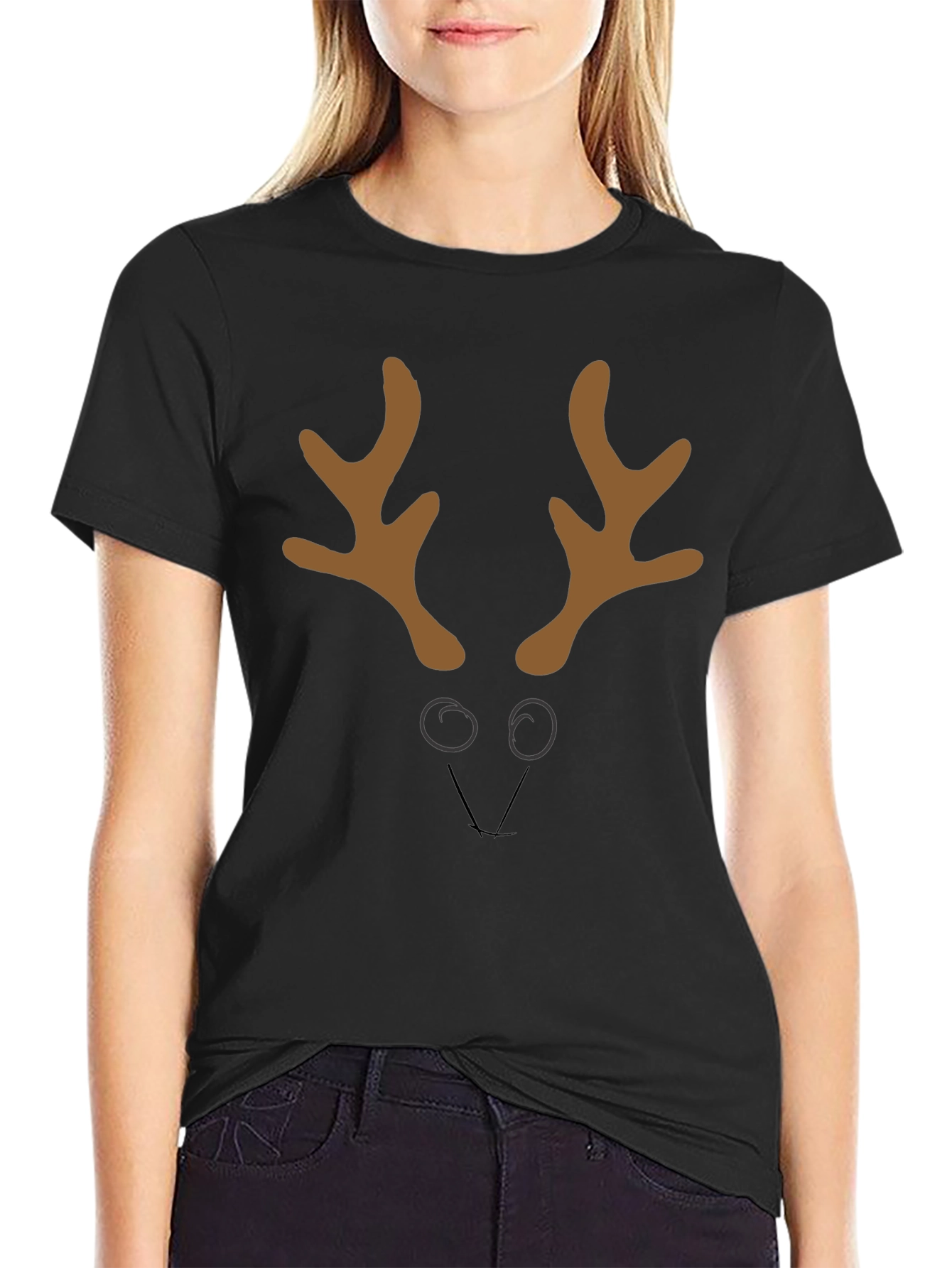 Black Reindeer Face Graphic Tee - Holiday Style view 2