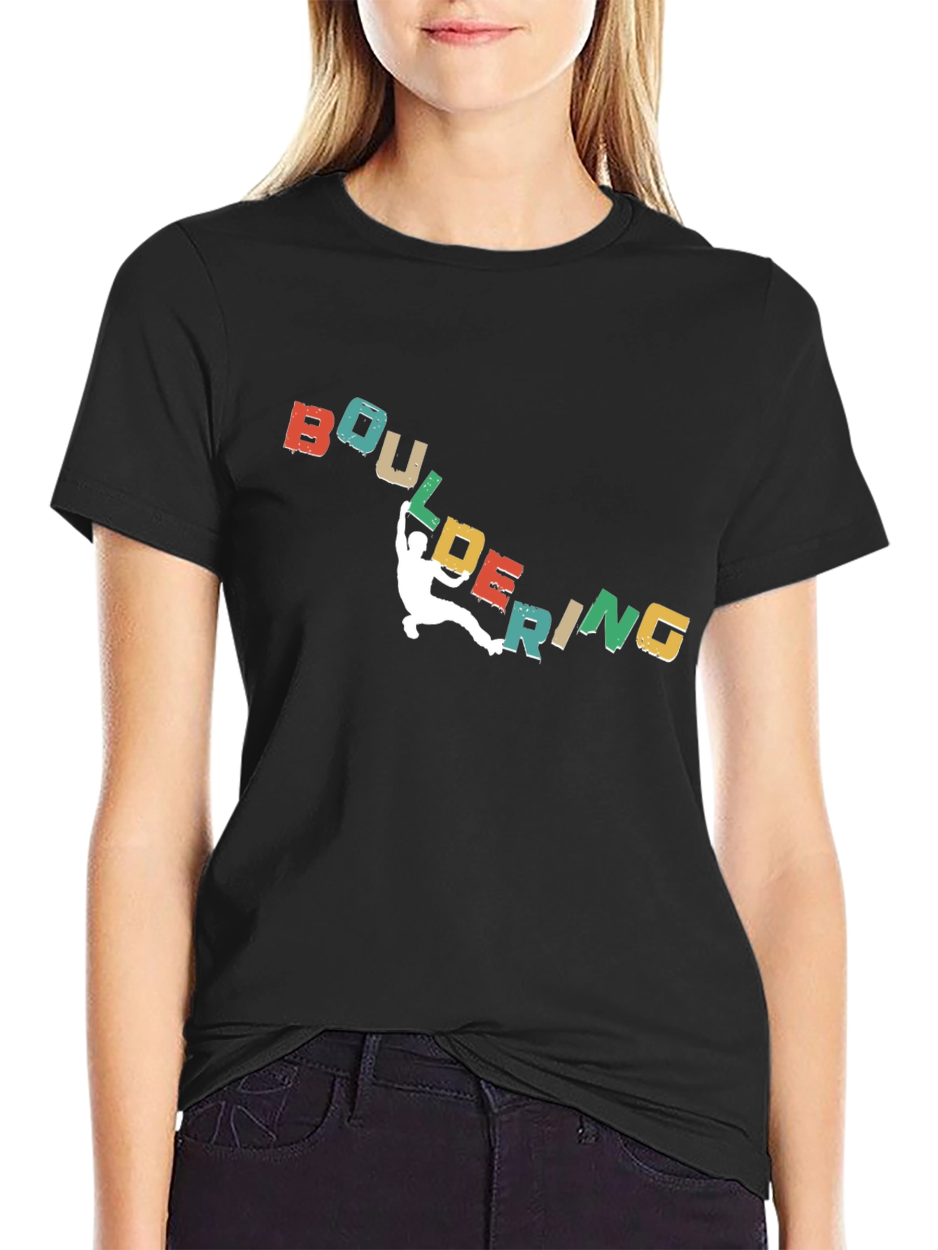 Black Bouldering Retro Graphic T-Shirt for Climbers view 2