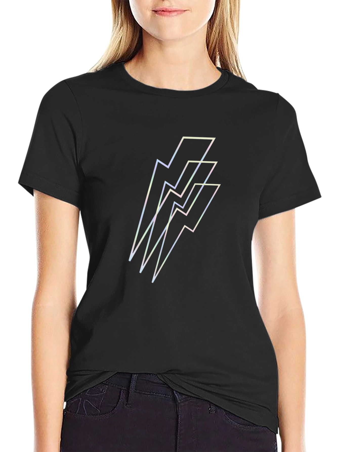 Black Lightning Bolt Graphic Black T-Shirt view 2