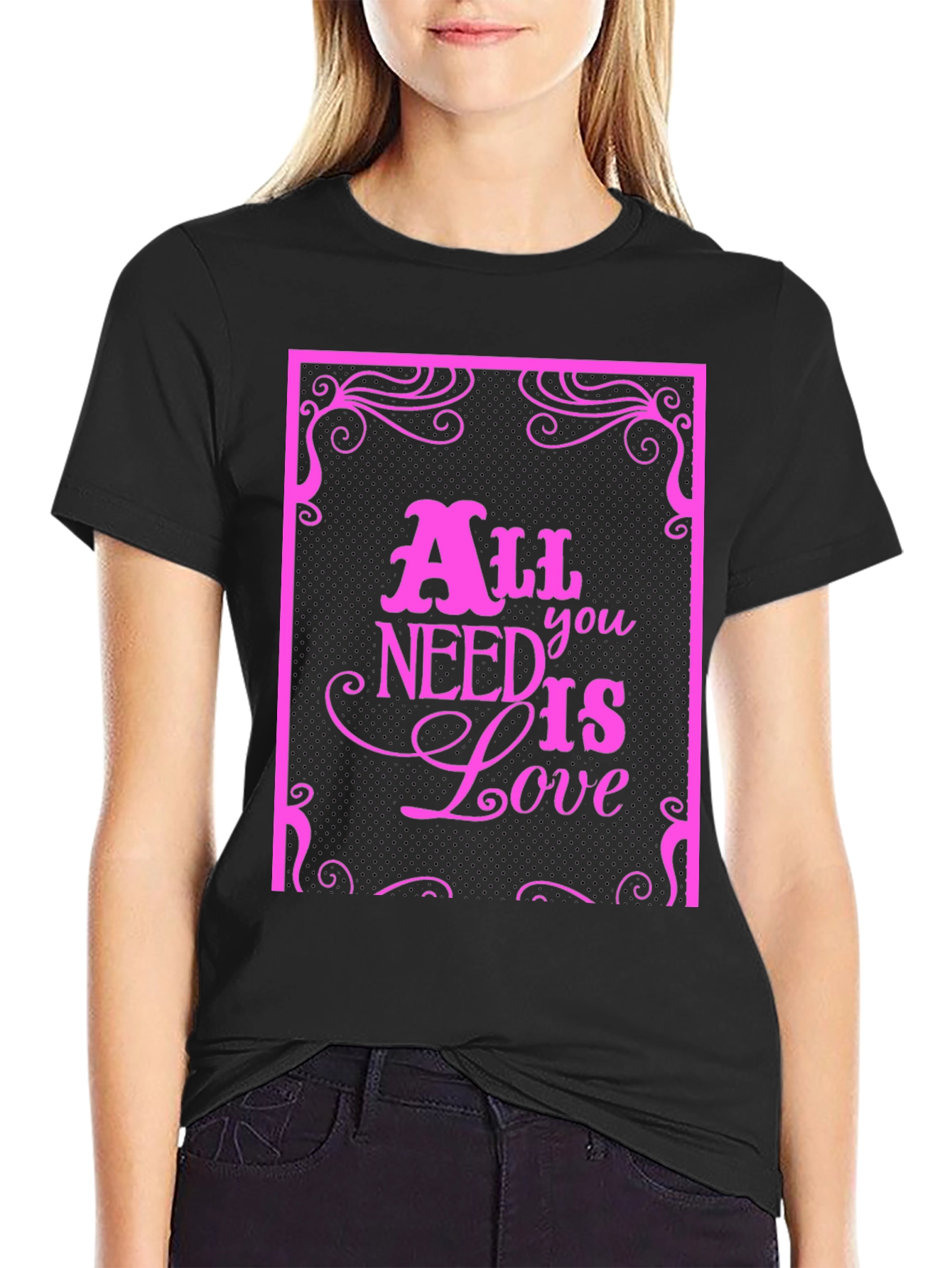 Black All You Need Is Love Graphic Tee view 2