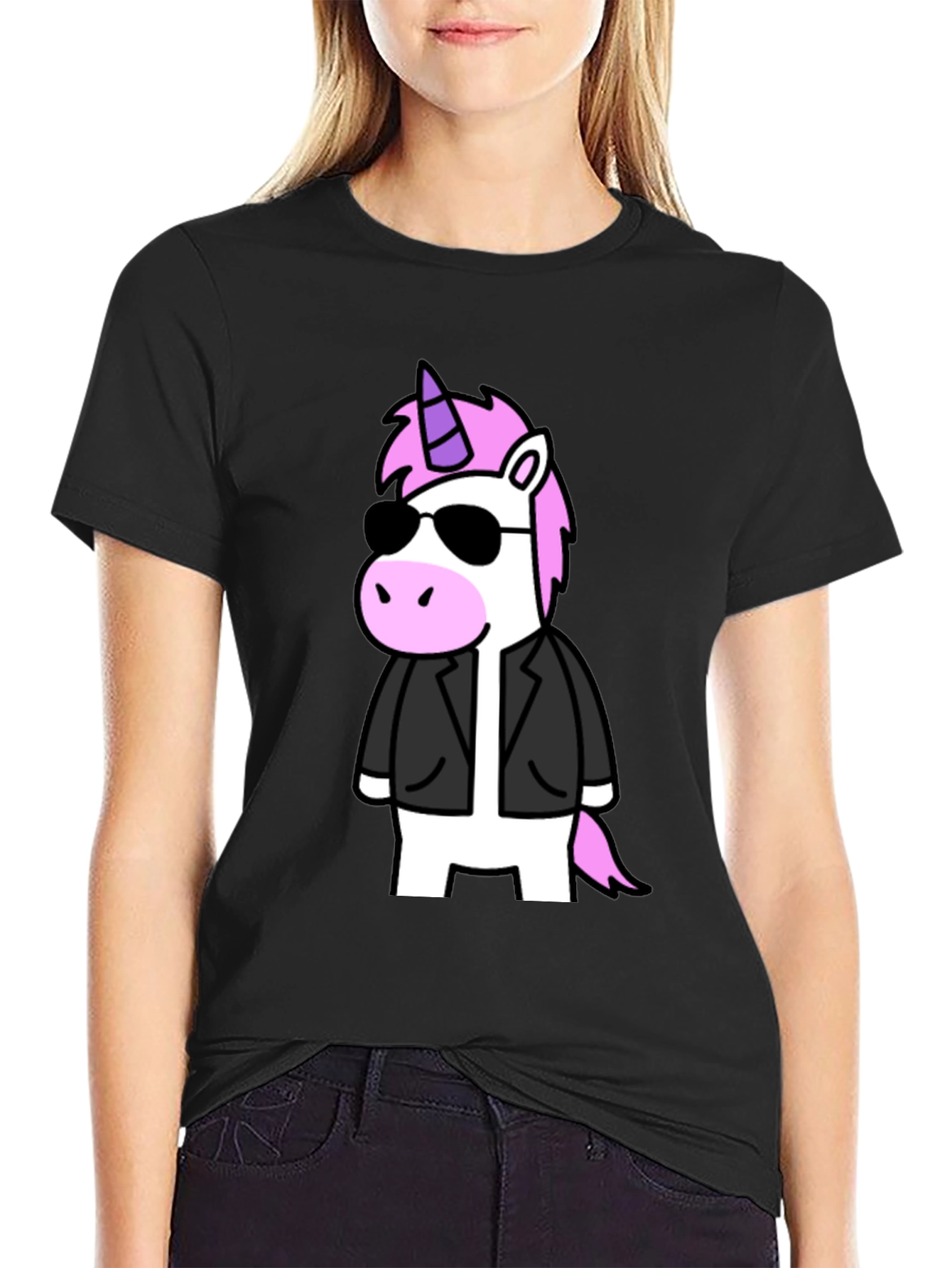 Black Cool Unicorn Graphic T-Shirt - Black view 2