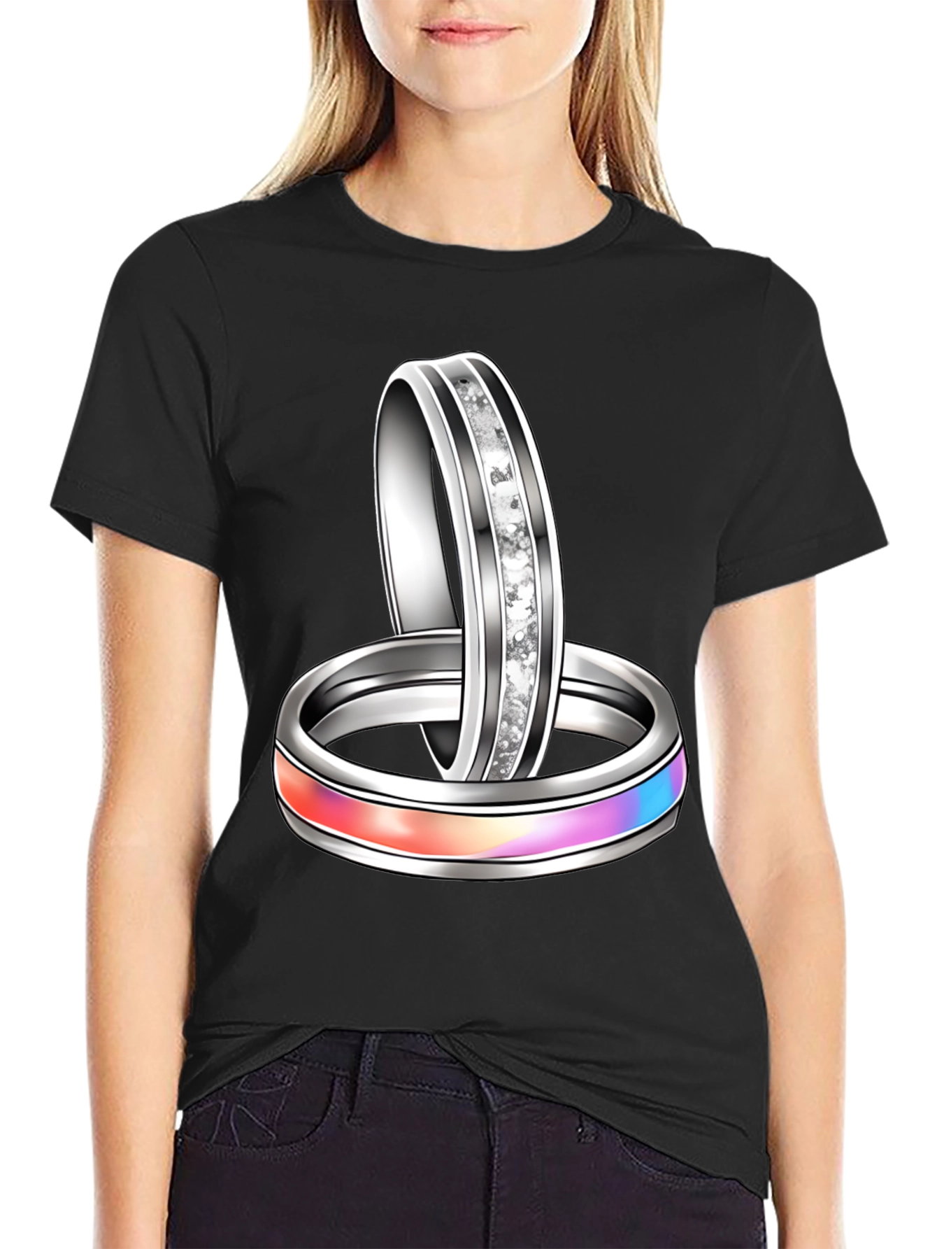 Black Rings Graphic T-Shirt Novelty Fashion Top view 2