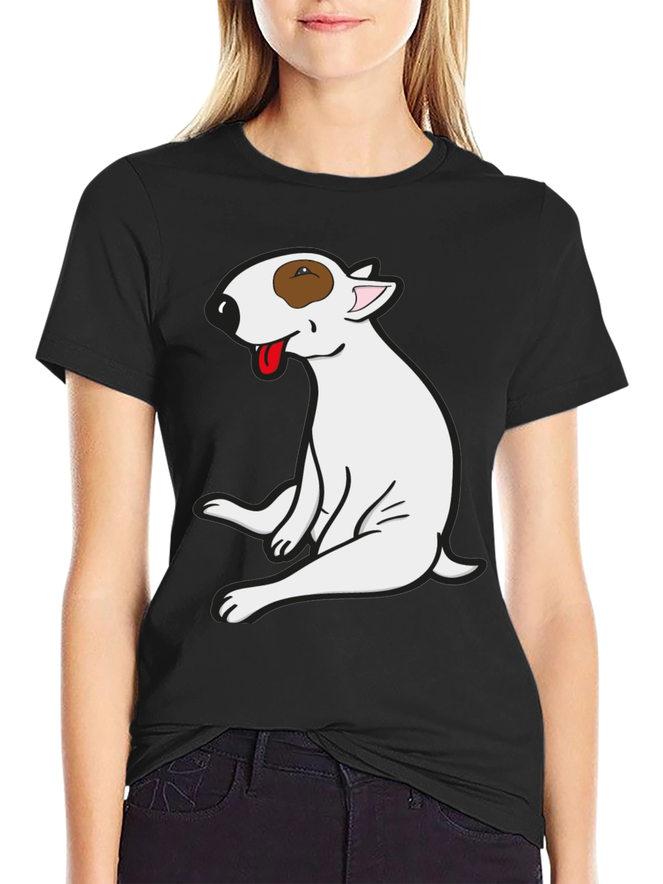 Black Bull Terrier Graphic Tee - Black Cotton T-Shirt view 2