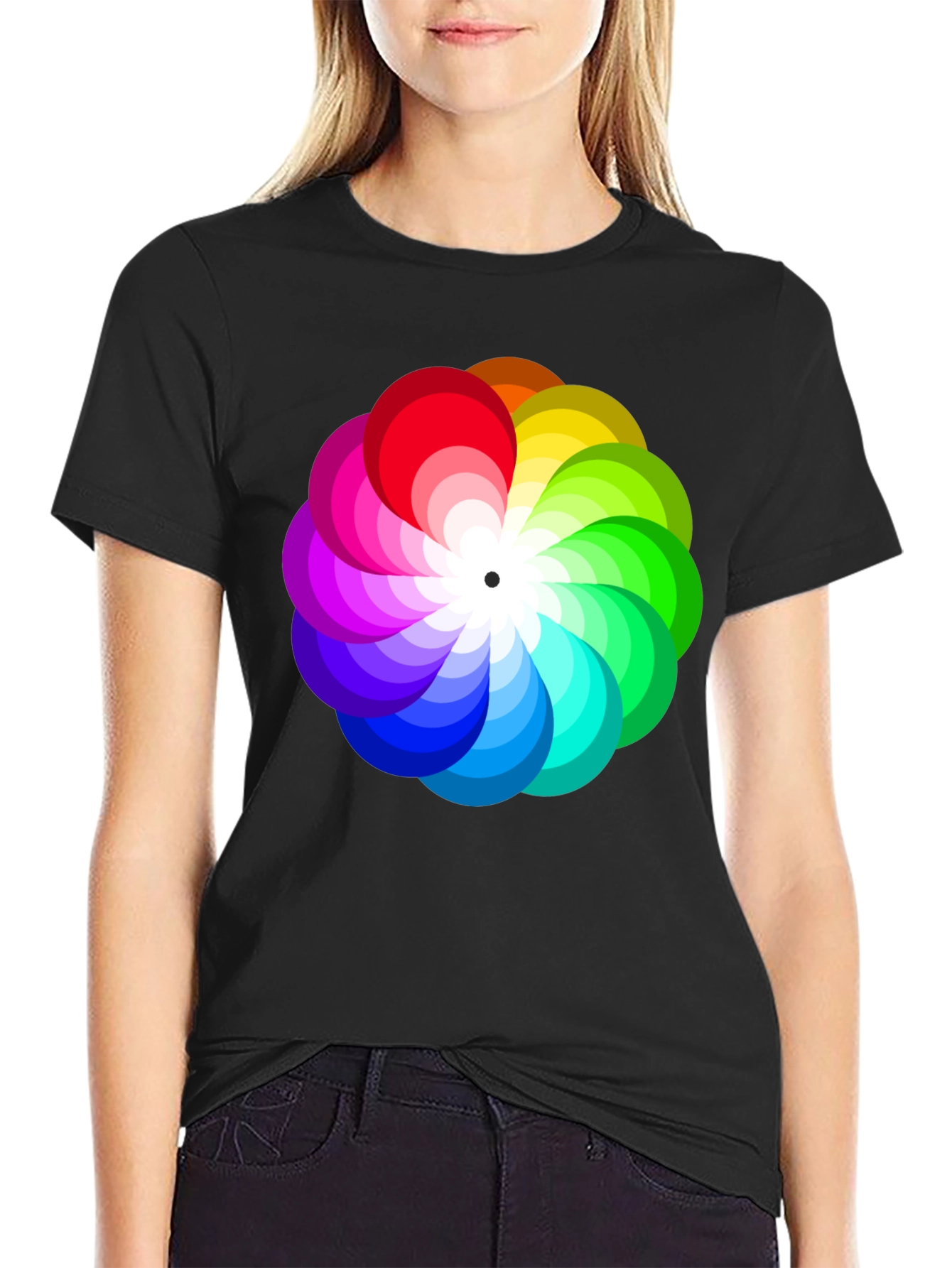 Black Vibrant Rainbow Flower Graphic T-Shirt - Stylish Men's Tee view 2