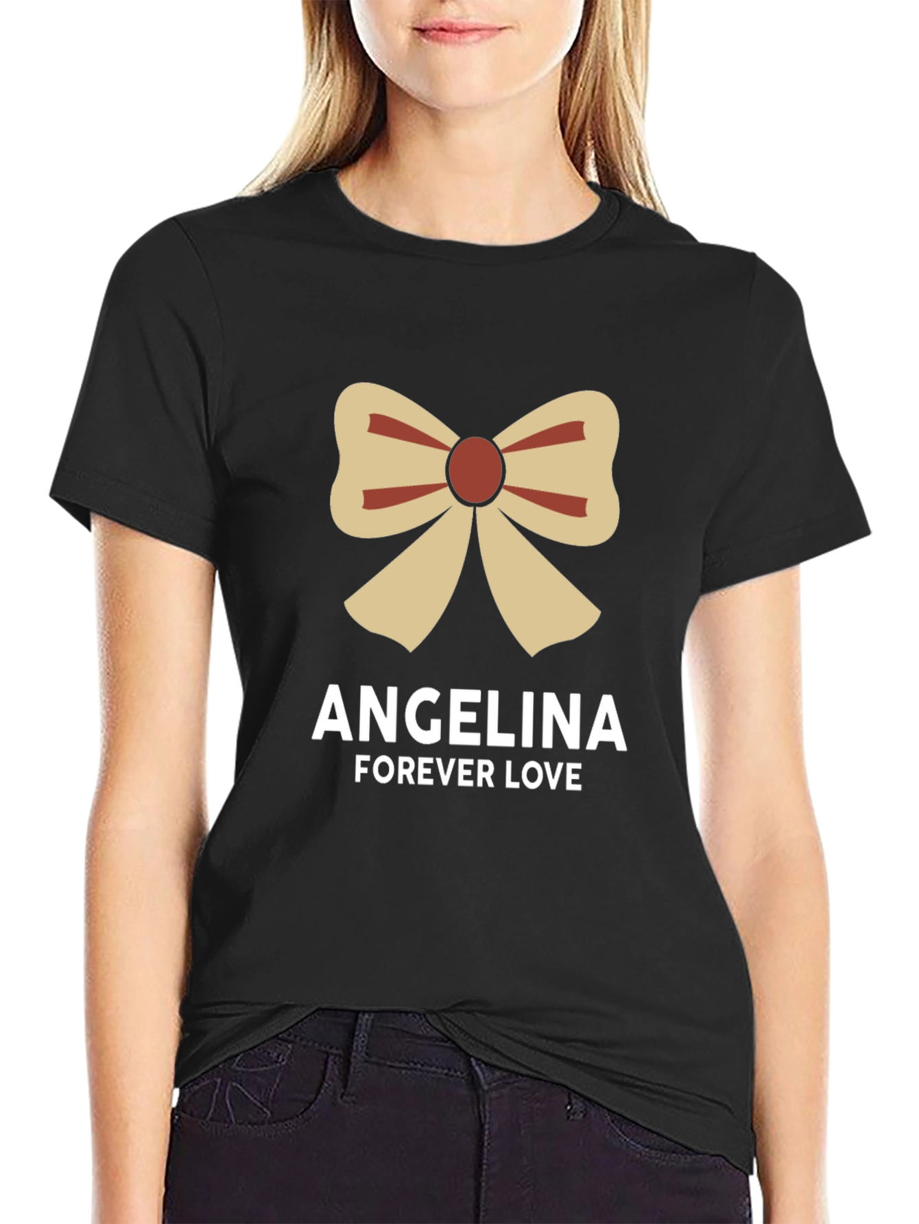 Black Angelina Forever Love Bow Graphic Tee - Black Cotton Blend view 2