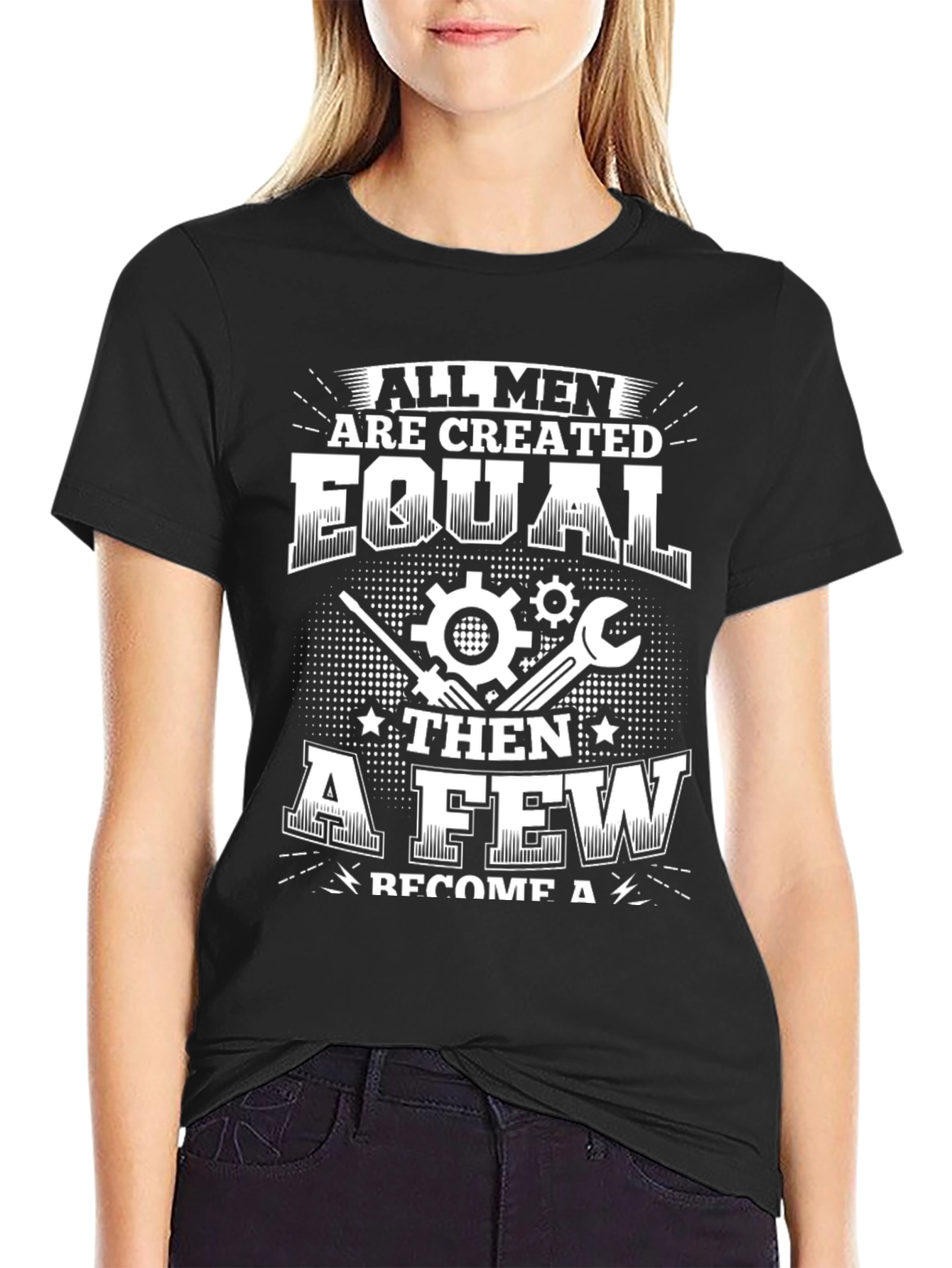 Black All Men Are Created Equal Mechanic T-Shirt view 2