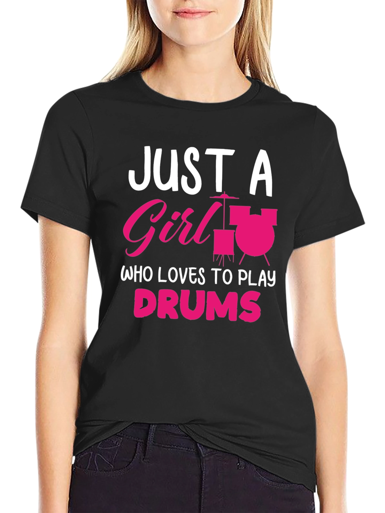 Black Just a Girl Who Loves to Play Drums T-Shirt view 2