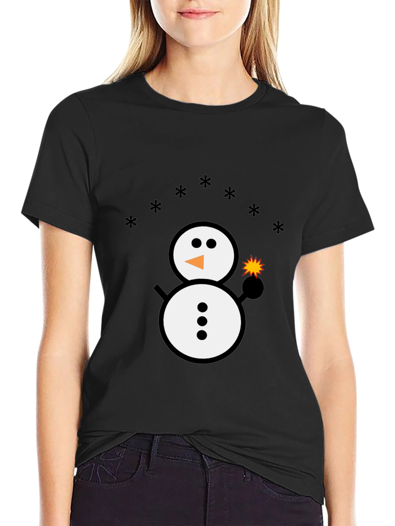 Black Snowman Sparkler Graphic Tee - Black Cotton Blend view 2