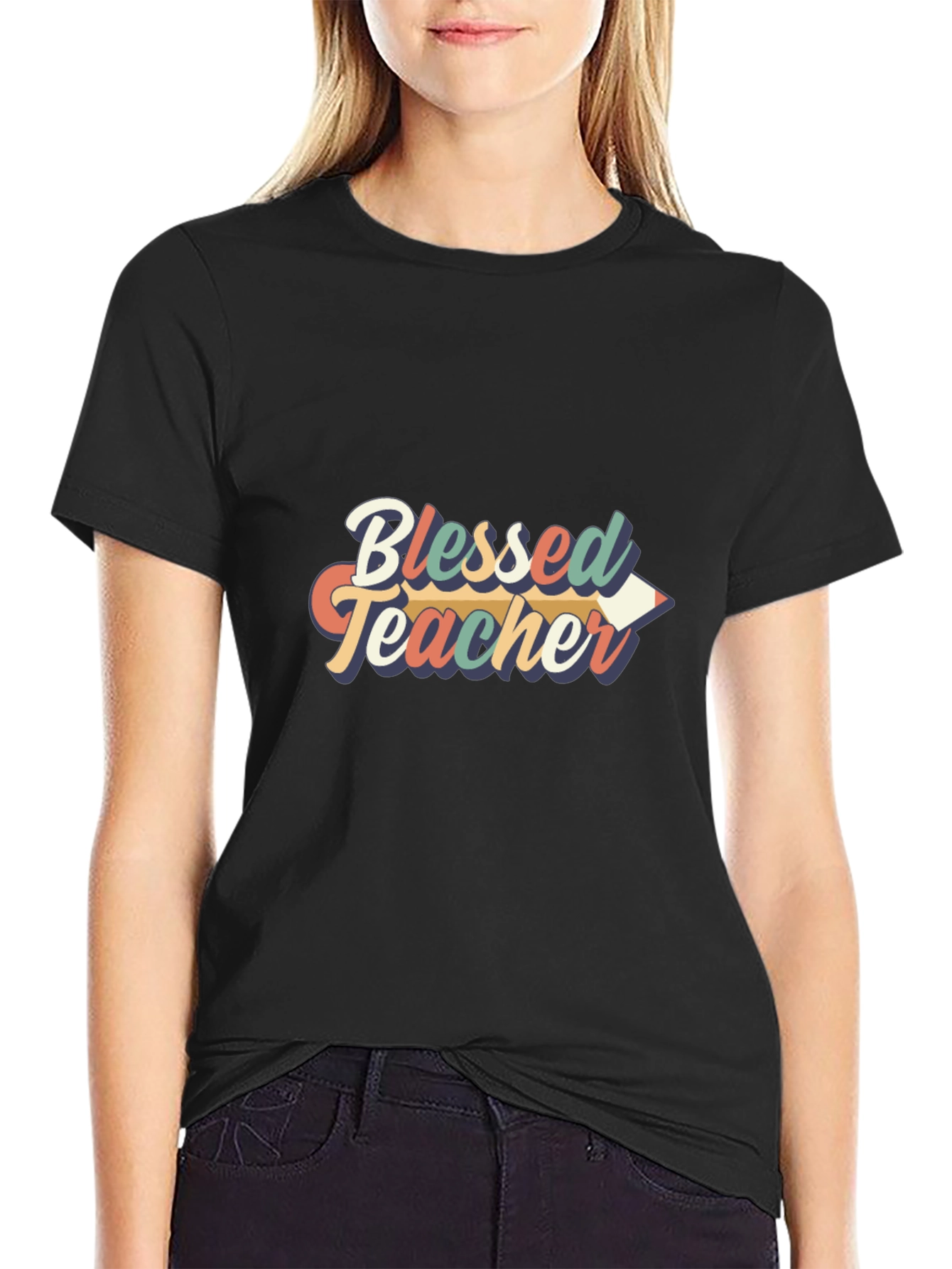 Black Blessed Teacher Graphic Tee - Unisex Crewneck T-Shirt view 2