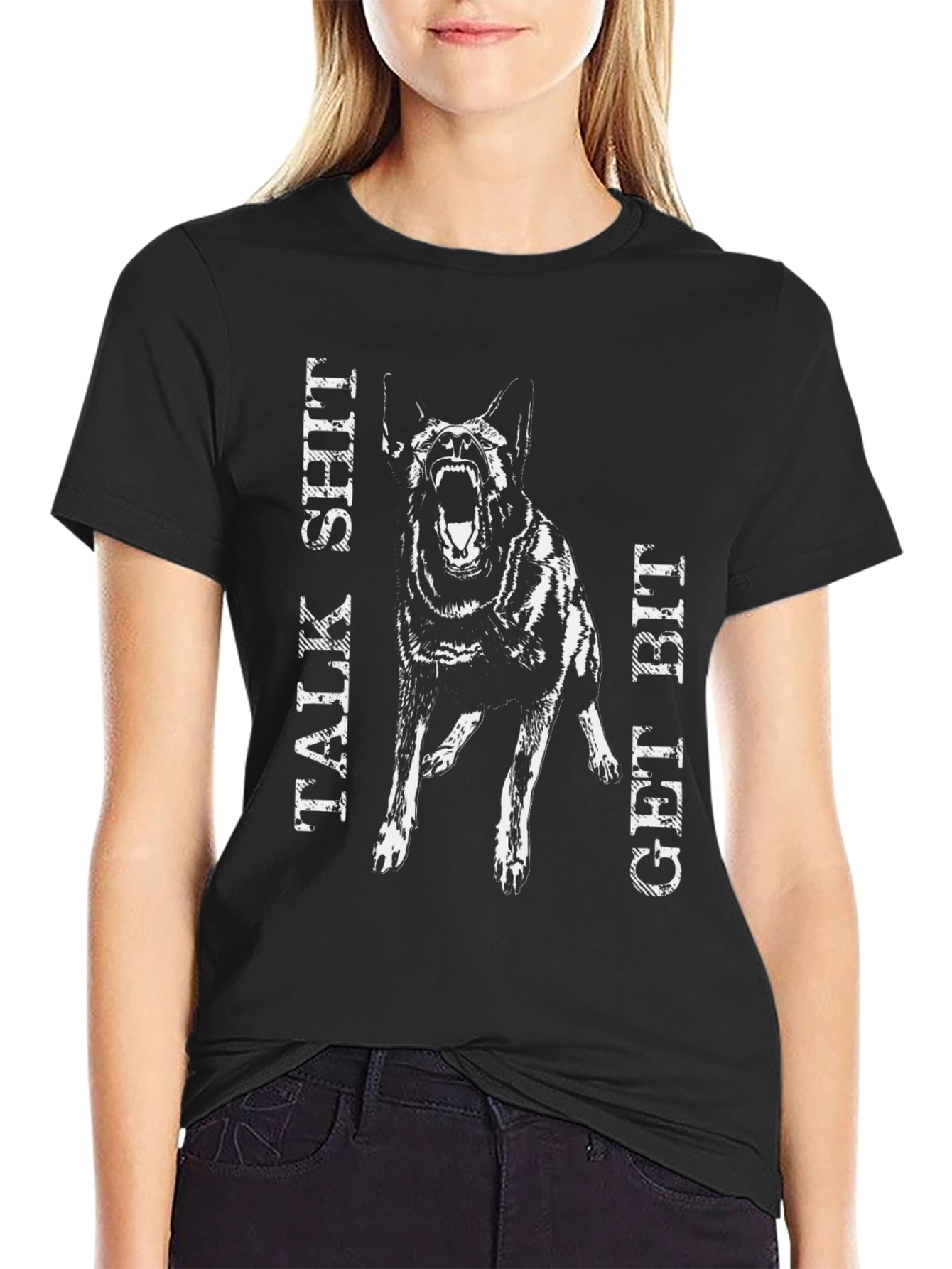 Black Talk Shit Get Bit Black Dog Graphic T-Shirt view 2