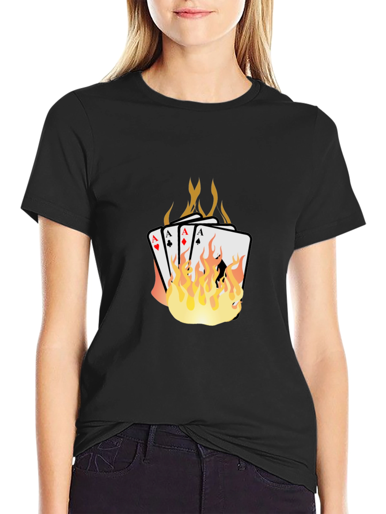 Black Flaming Aces Graphic T-Shirt view 2