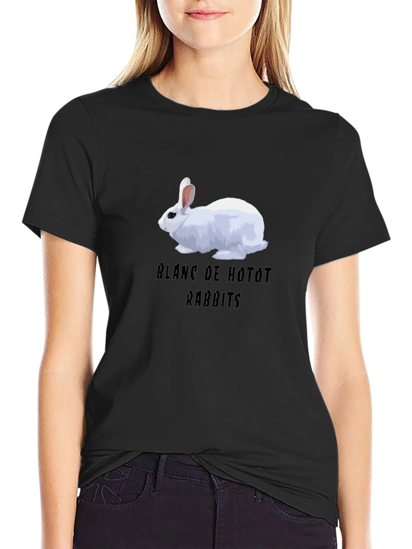 Black Blanc de Hotot Rabbits Graphic Tee view 2