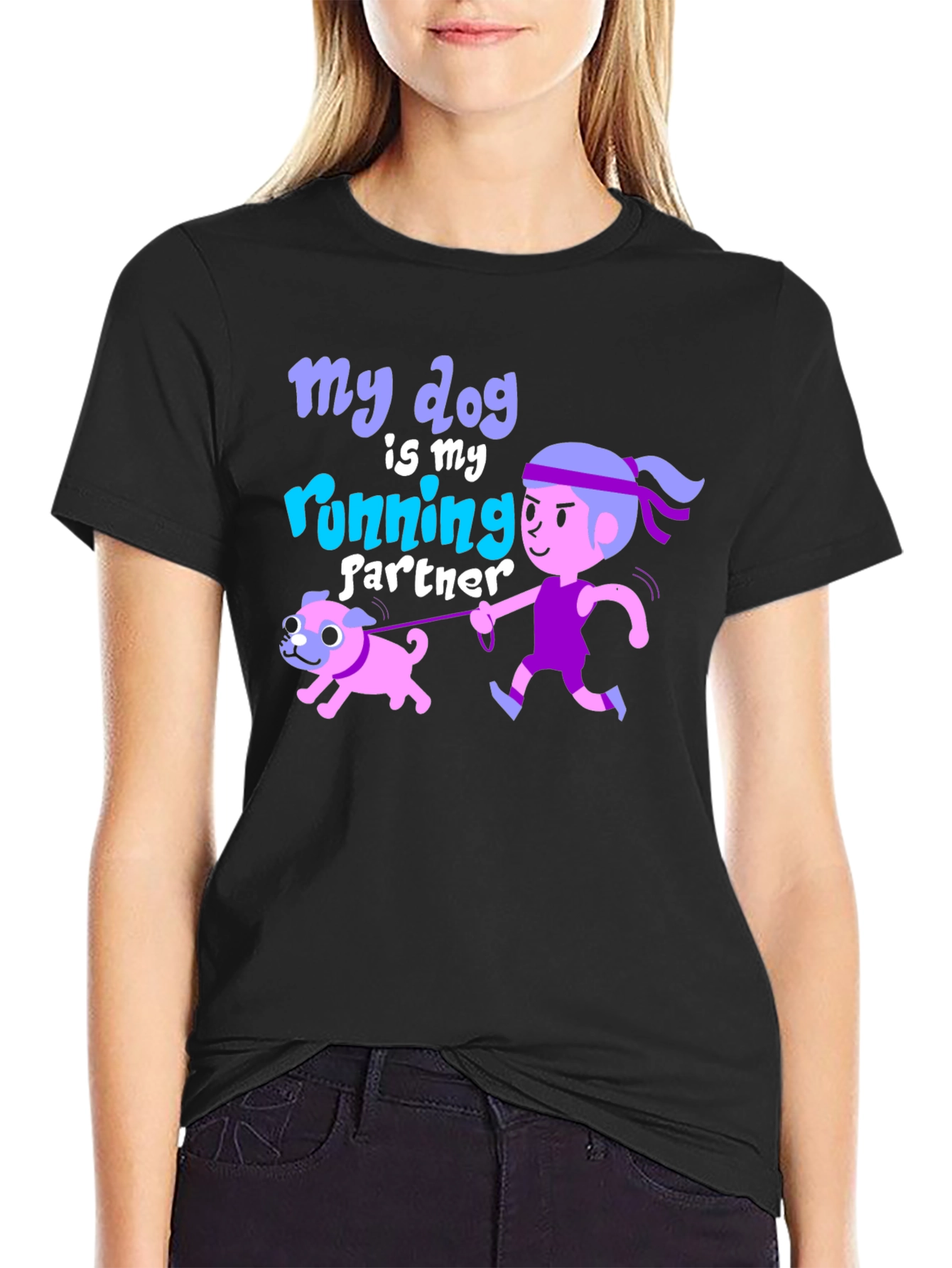 Black Dog Running Partner Graphic Tee - Fun Animal Lover Shirt view 2