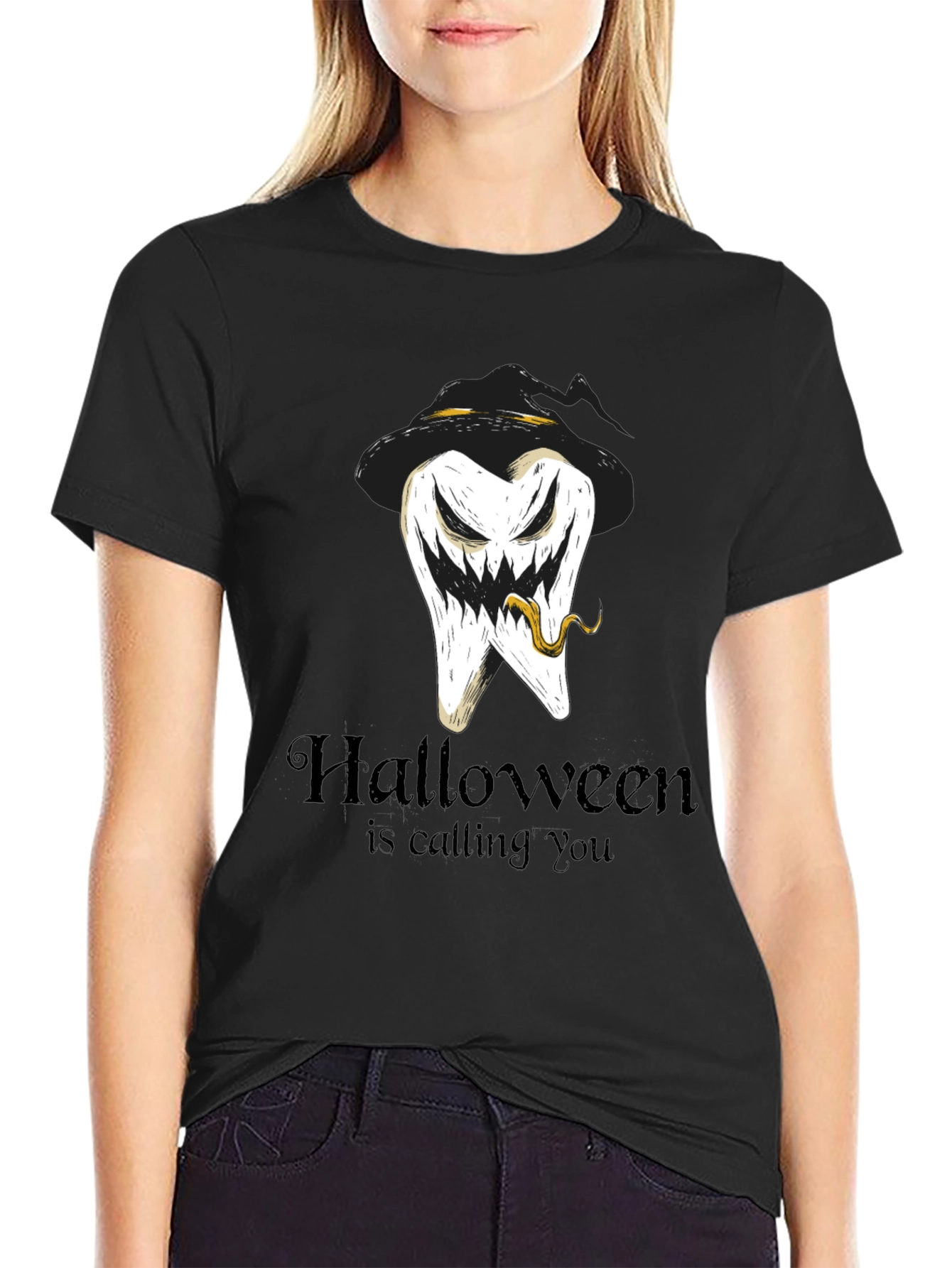 Black Halloween Tooth Tee: Calling You! view 2