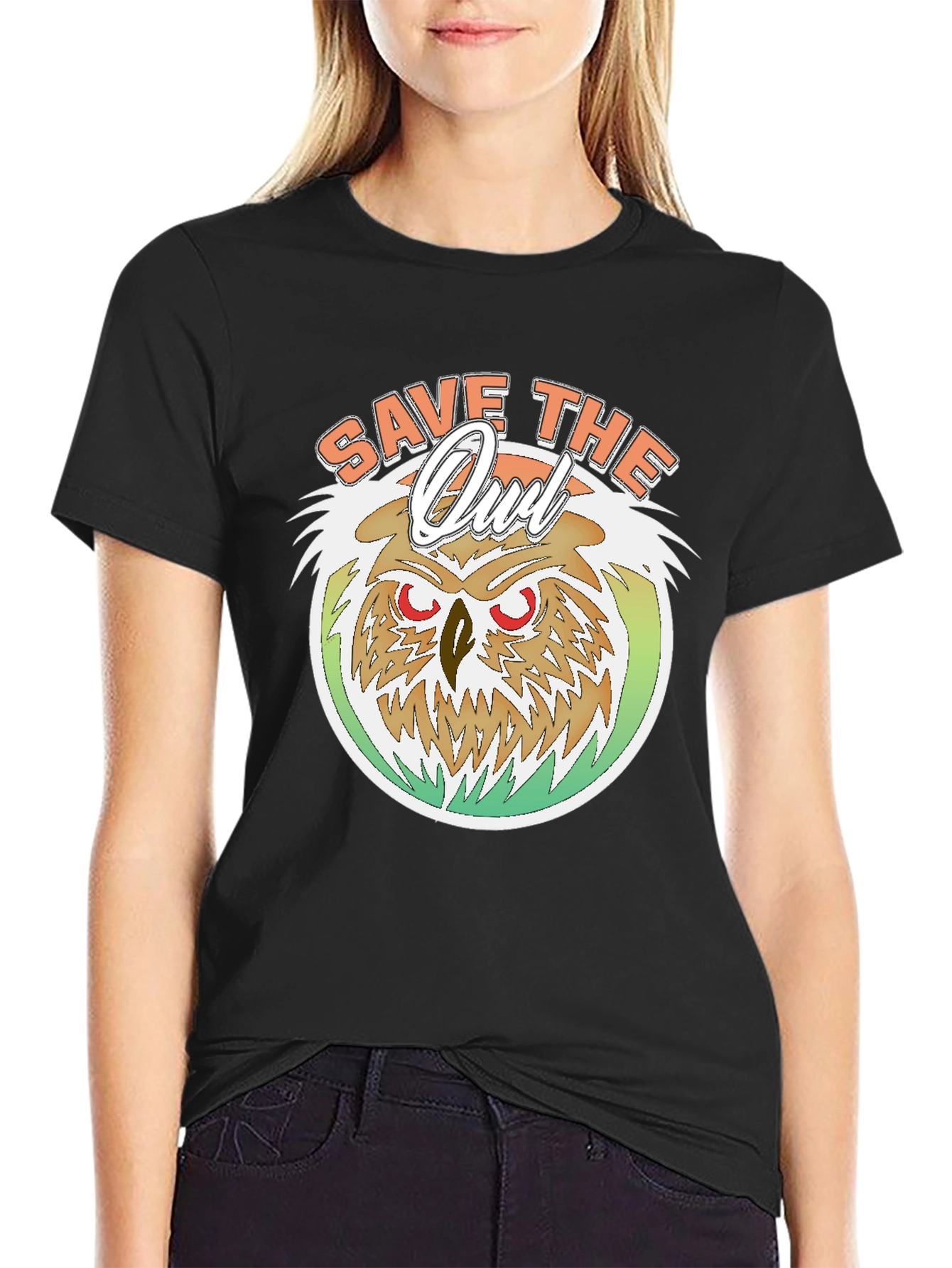 Black Save The Owl T-Shirt -  Eco-Friendly Graphic Tee view 2
