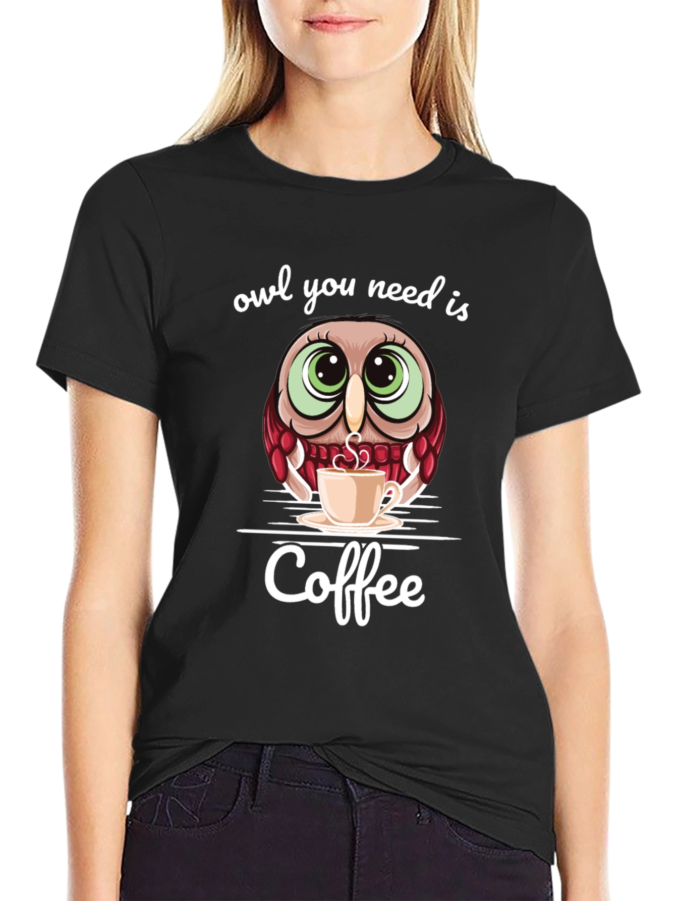 Black Owl You Need Is Coffee Graphic Tee view 2