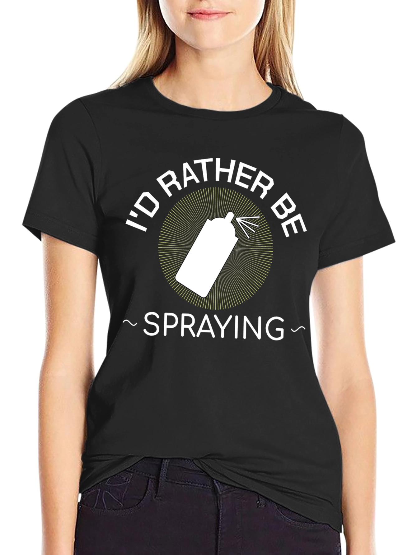 Black I'd Rather Be Spraying T-Shirt - Novelty Graphic Tee view 2