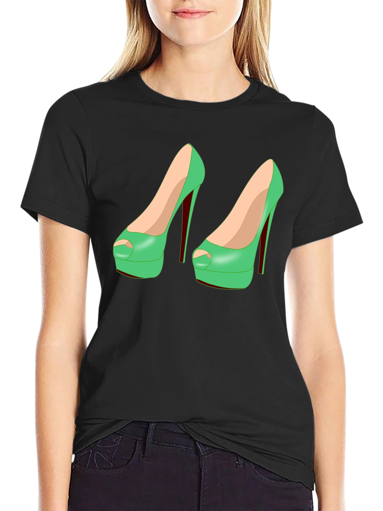 Black Novelty High Heel Shoe T-Shirt view 2